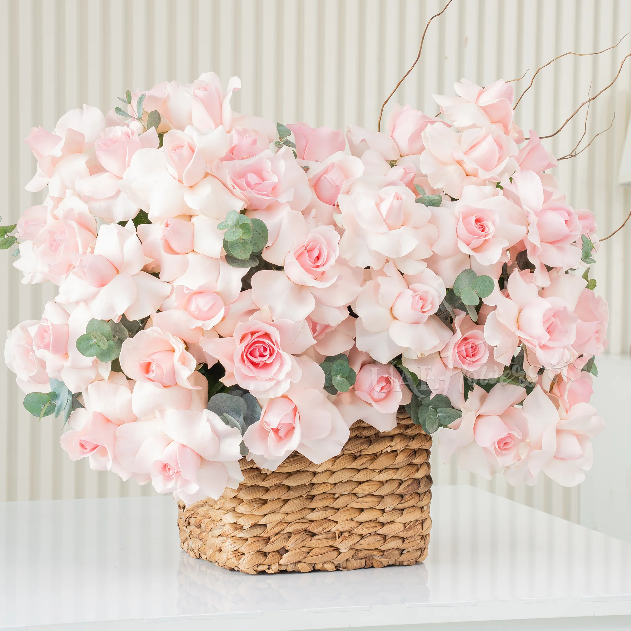 40 Pink Roses in a Square Basket