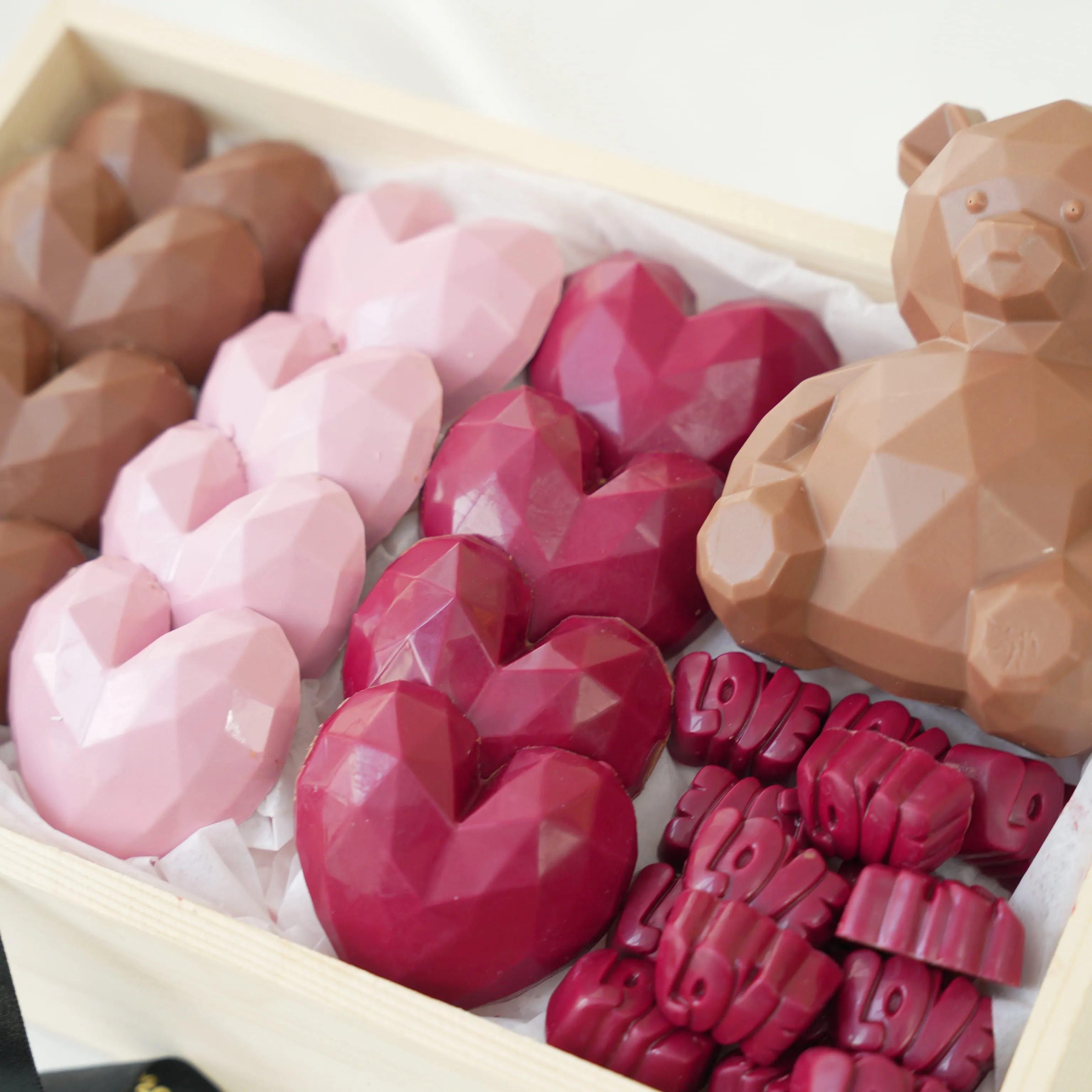 Large Hearts - 600 gms, Teddy - 100 gms, and Love Chocolates - 250 gms