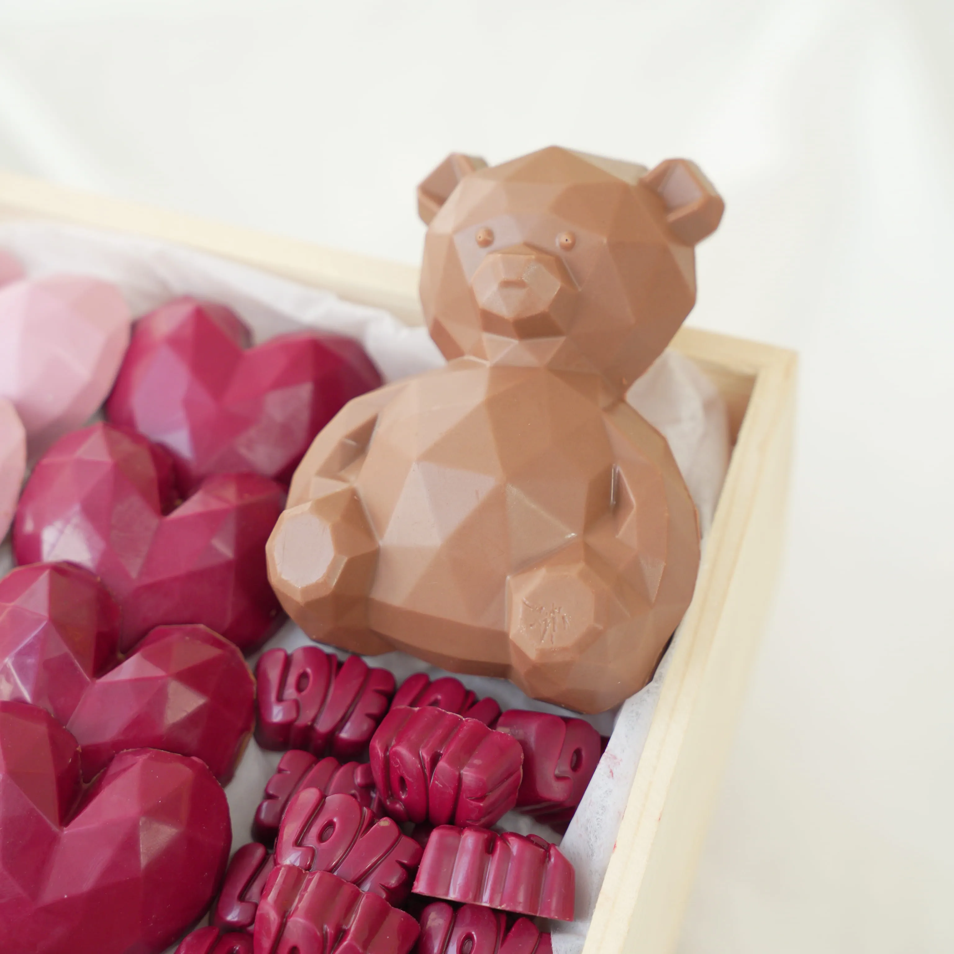 Large Hearts - 600 gms, Teddy - 100 gms, and Love Chocolates - 250 gms