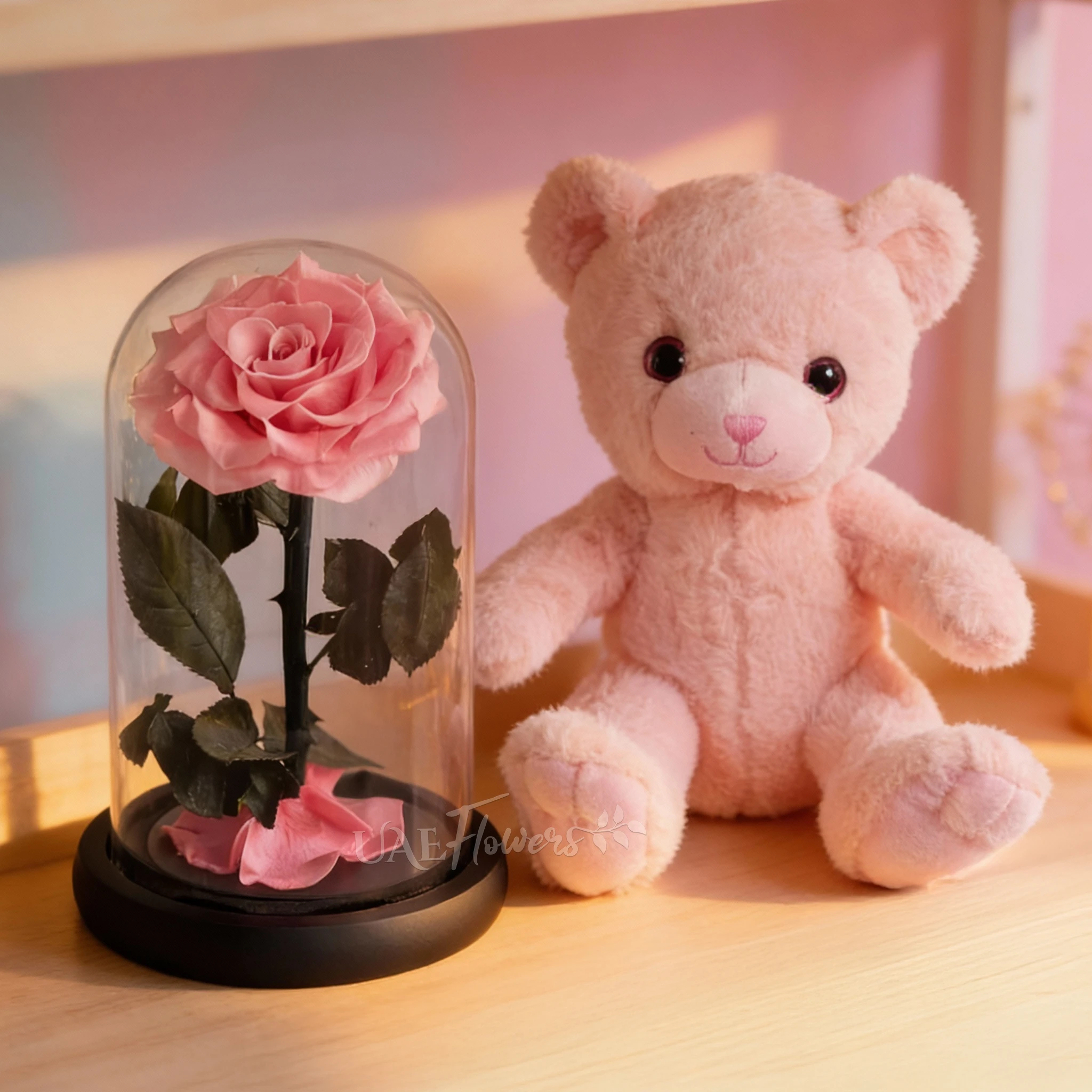 1 Forever Pink Rose & Small Pink Teddy Bear