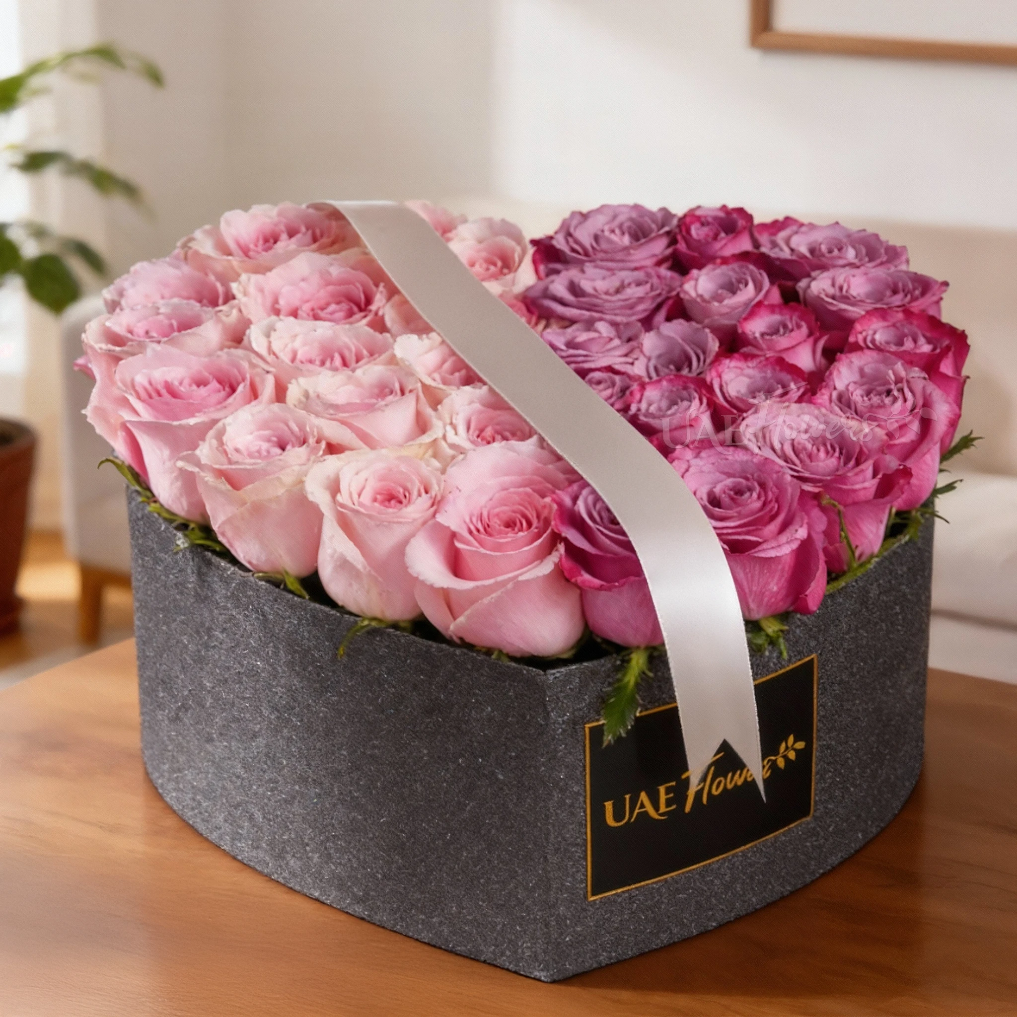 18 pink and 18 purple roses