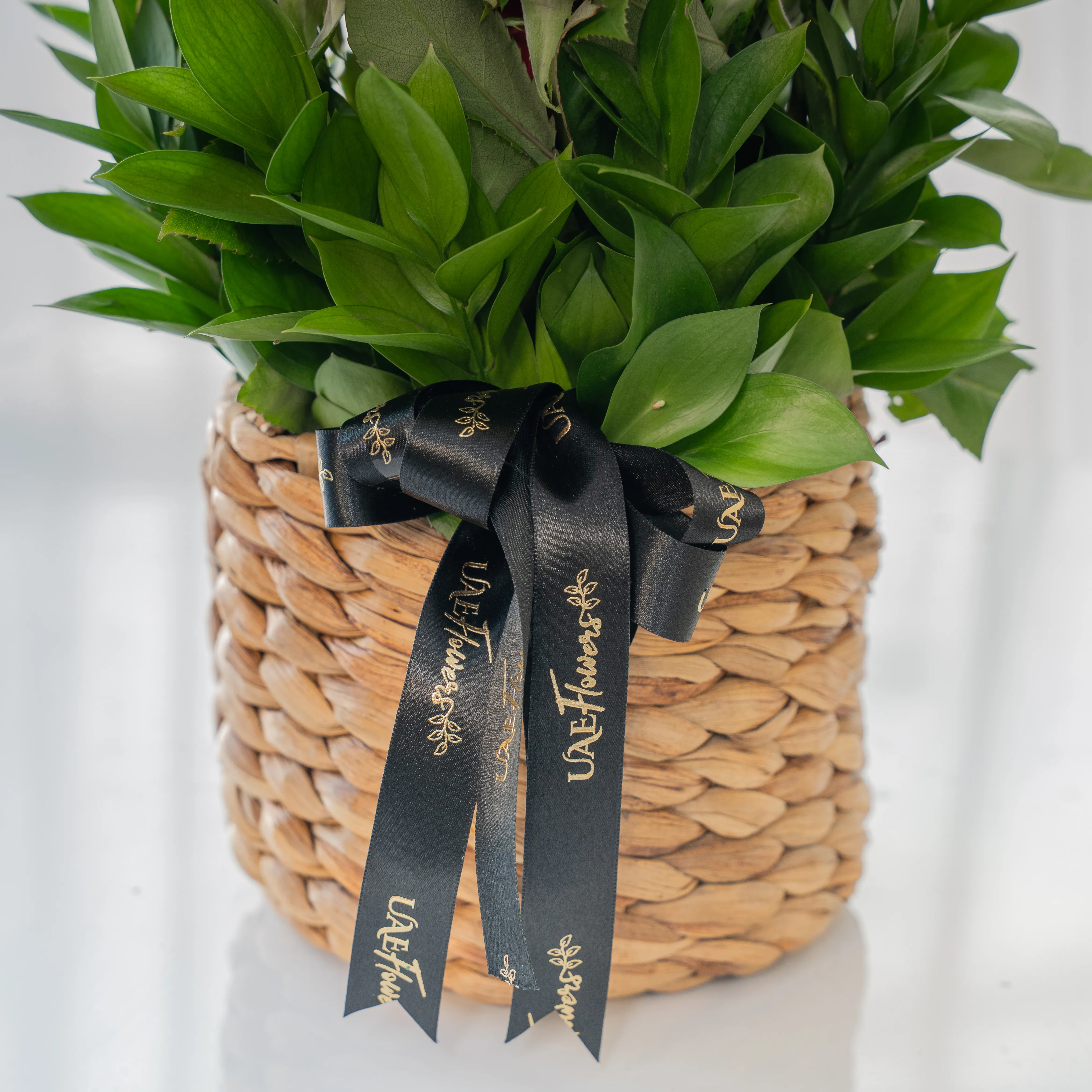 12 Red Roses in a Round Basket