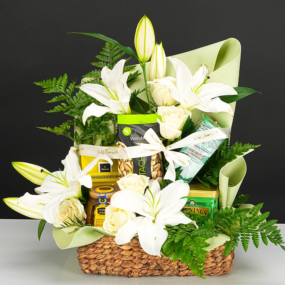 Floral Arrangement with Exotic Treats
