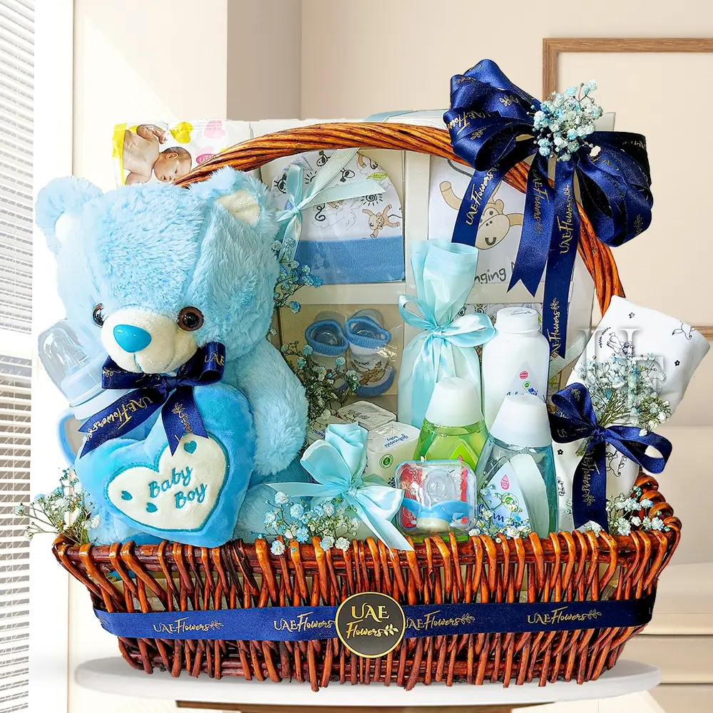 Gift hamper boy in a handle basket