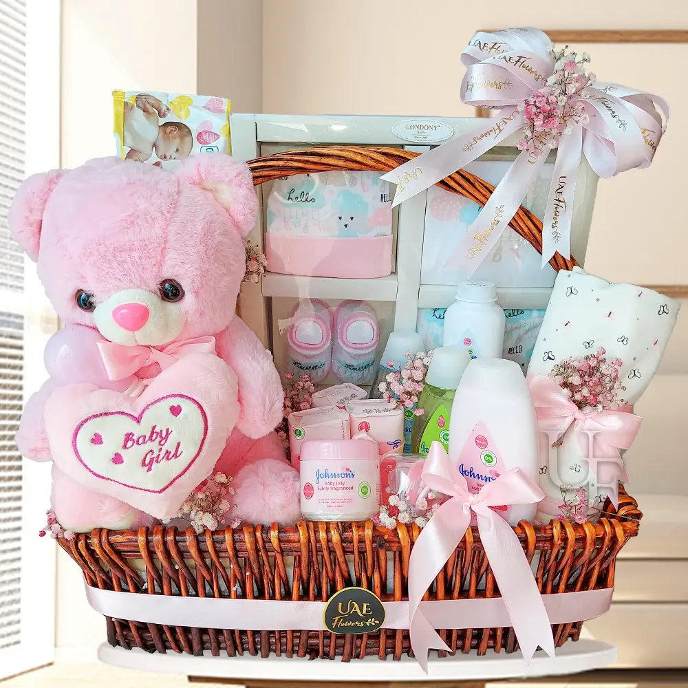 Gift hamper girl in a handle basket