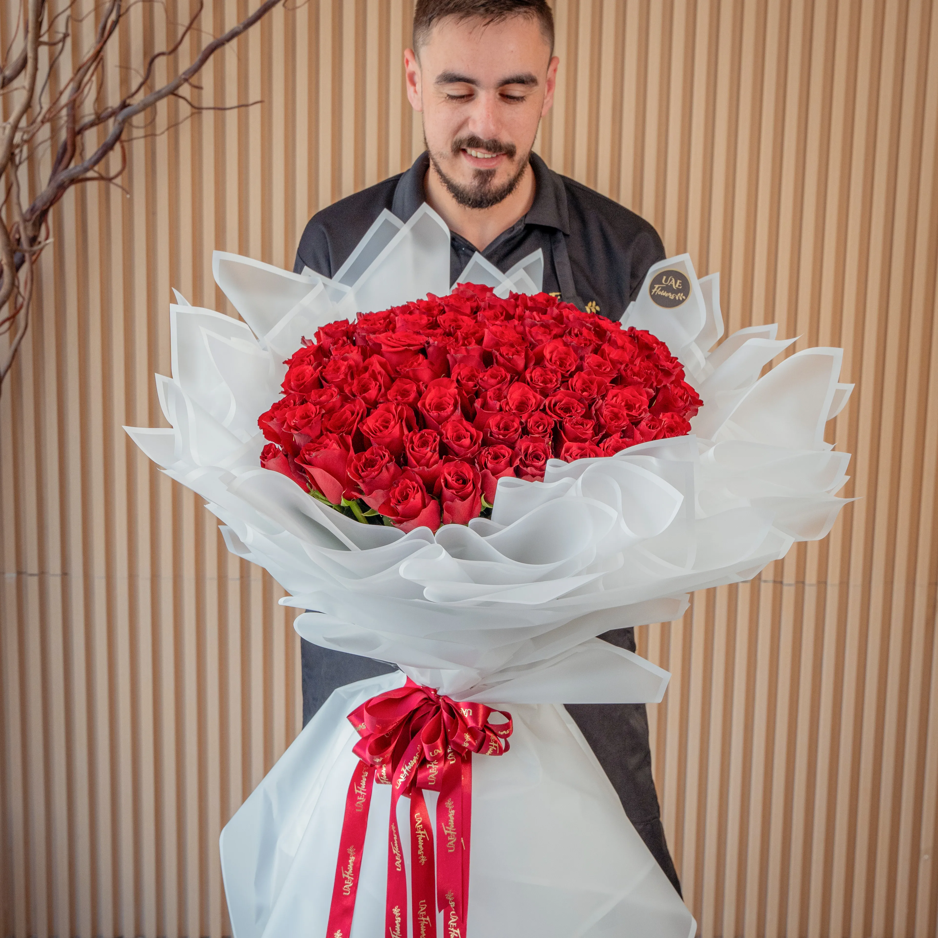 bouquet of 70 red roses with fillers