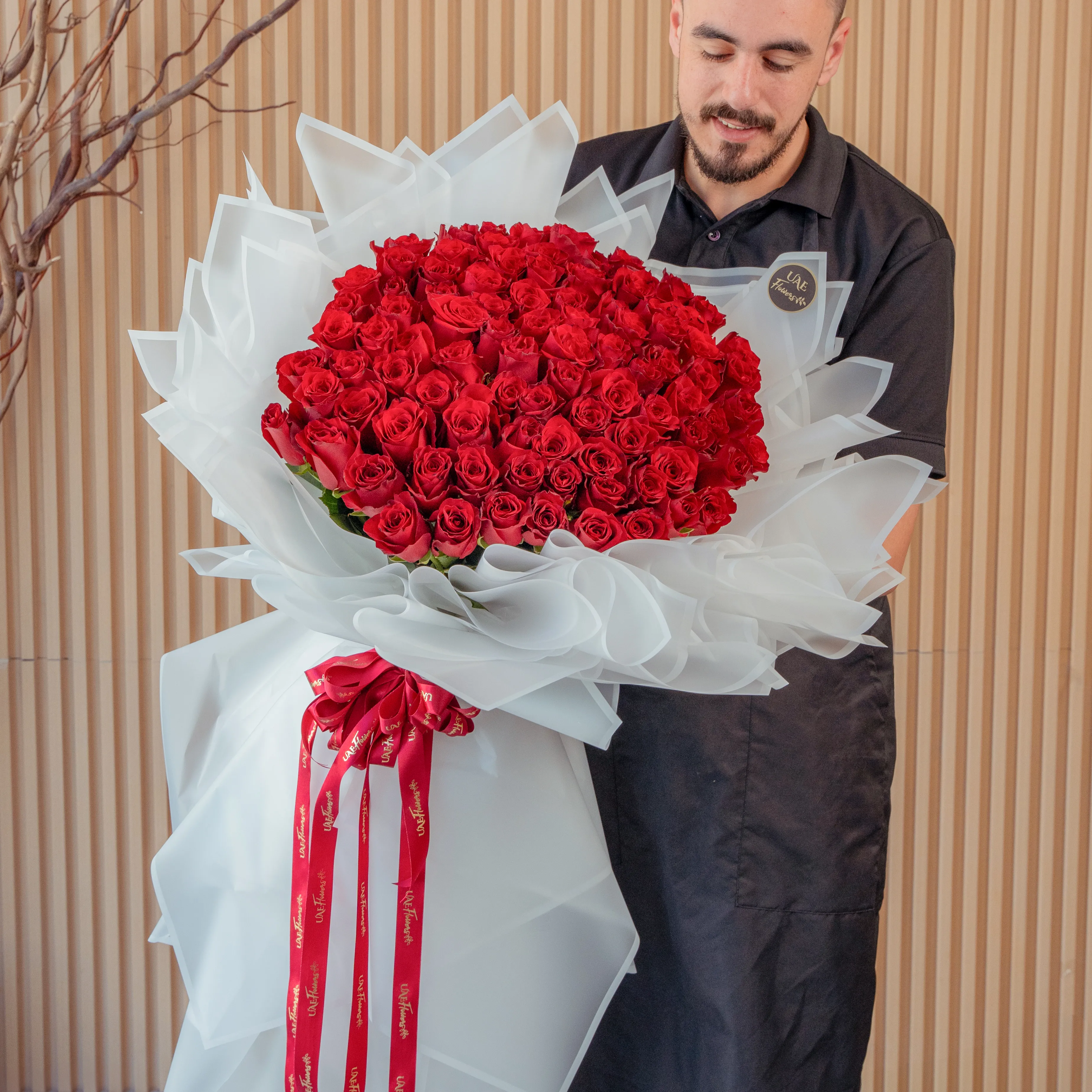 bouquet of 70 red roses with fillers