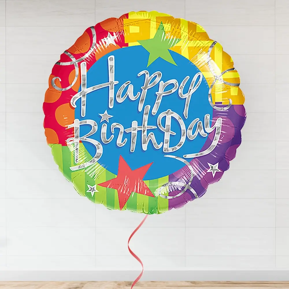 3 pink lilies and 20 red roses in a vase with 1 kg chocolate cake and happy birthday foil balloon