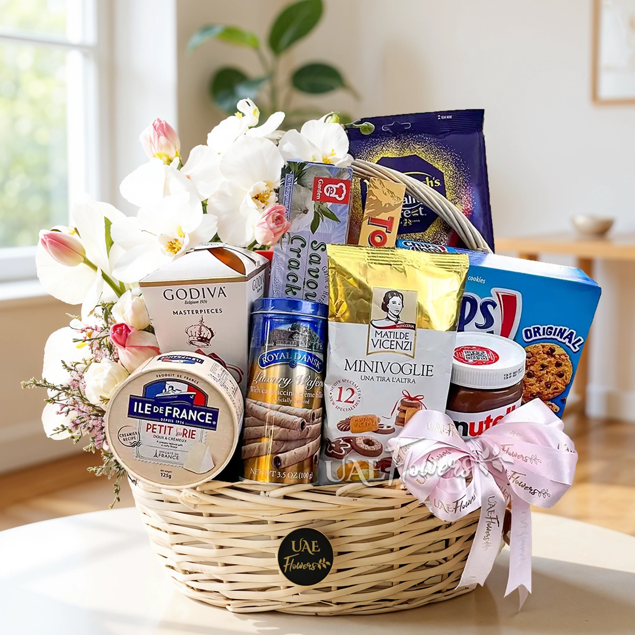Birthday gift hamper in a handle basket