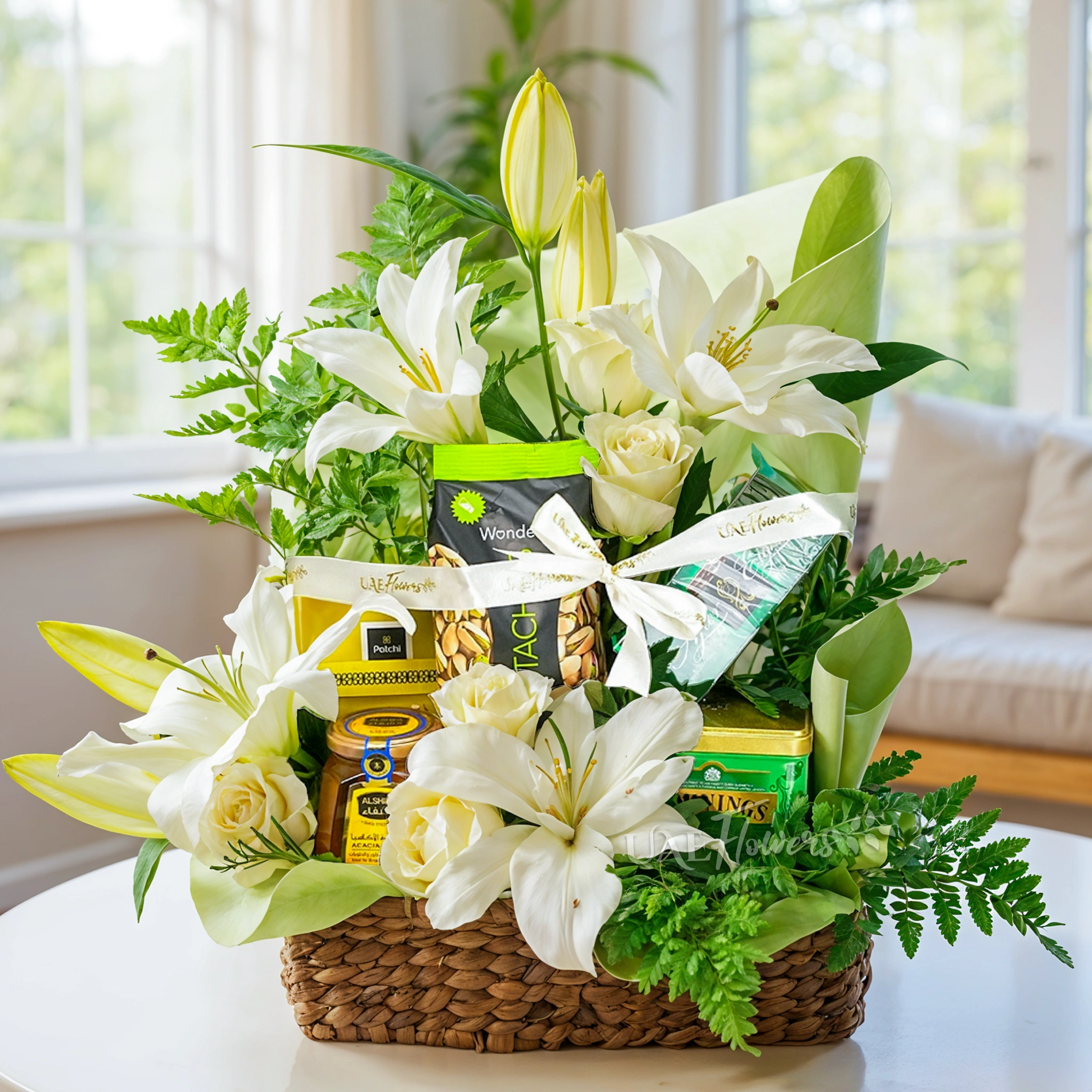 Floral Arrangement with Exotic Treats
