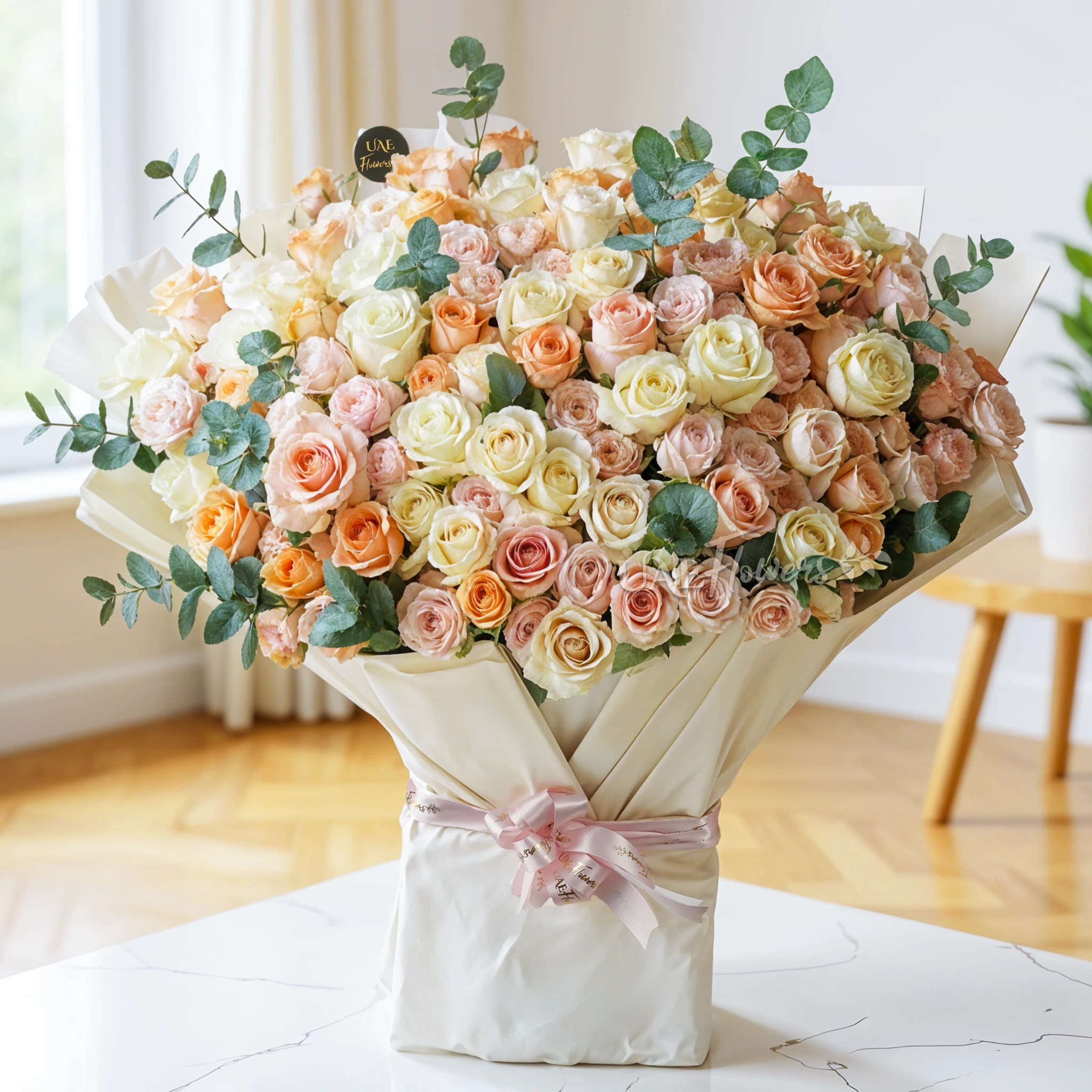 bouquet of 20 pink spray roses, 40 mixed pastel roses