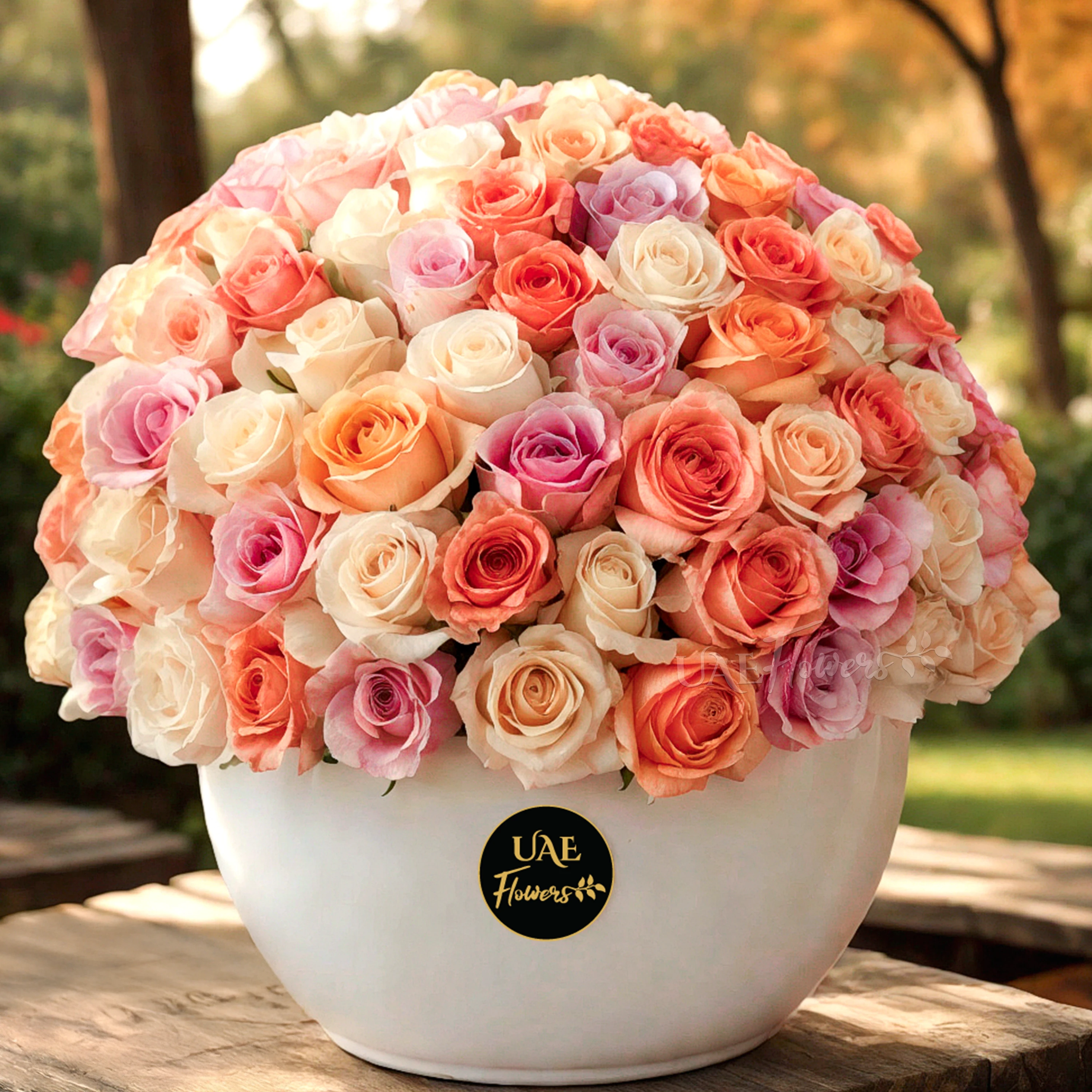 Mixed Pastel Roses in Ceramic Vase
