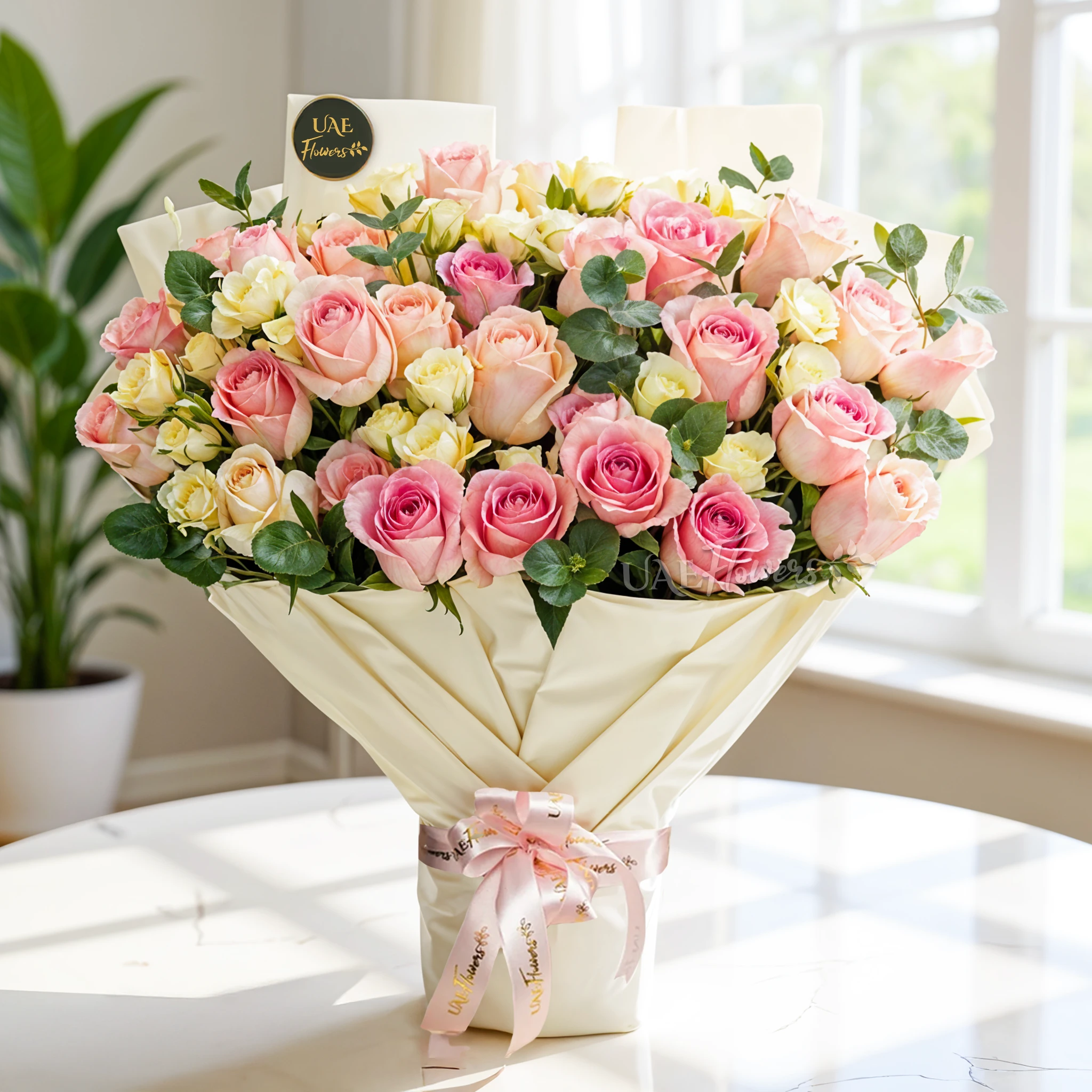 10 white spray roses and 30 pink roses