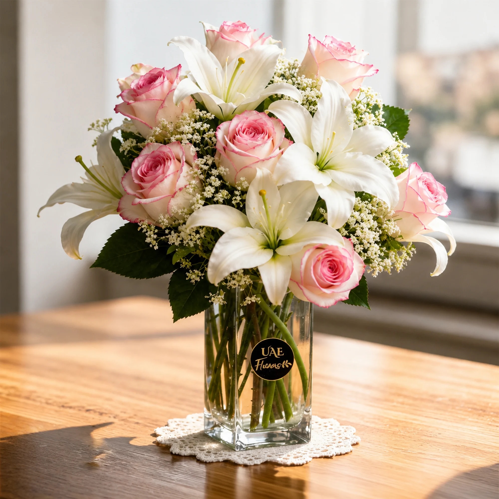 Graceful Lilies & Roses in a Glass Vase