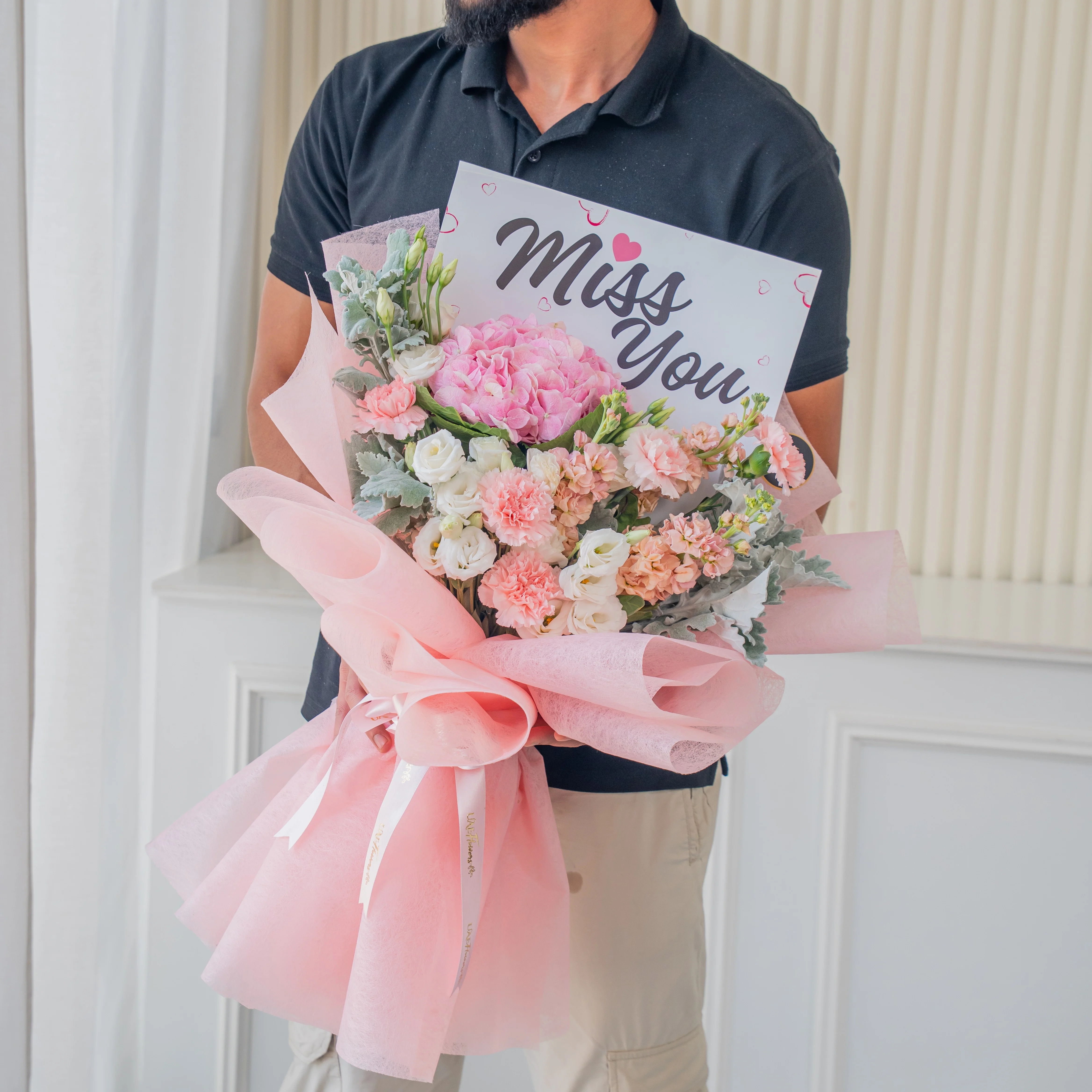 Elegant Pink Flower Bouquet with Miss You Card