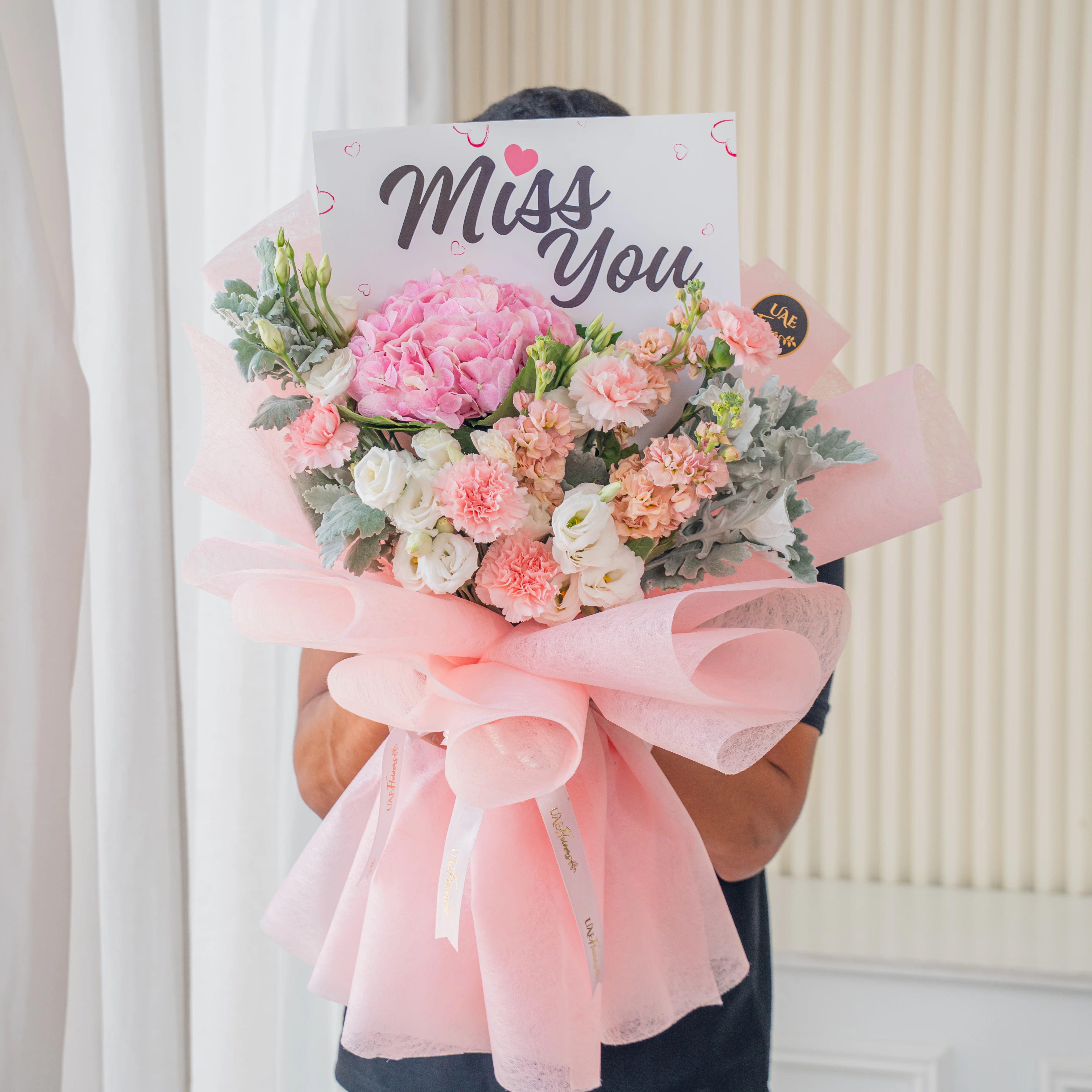 Elegant Pink Flower Bouquet with Miss You Card