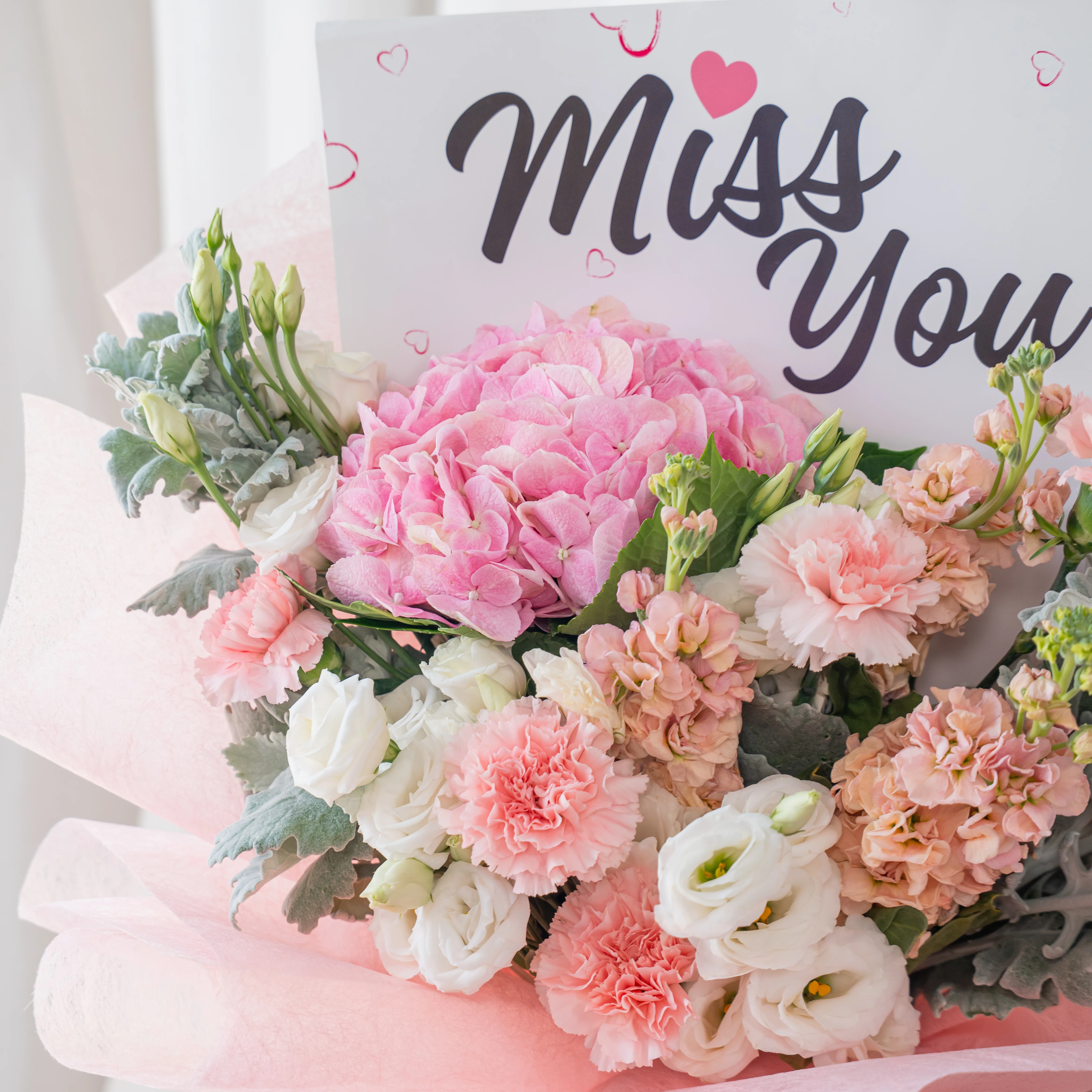 Elegant Pink Flower Bouquet with Miss You Card
