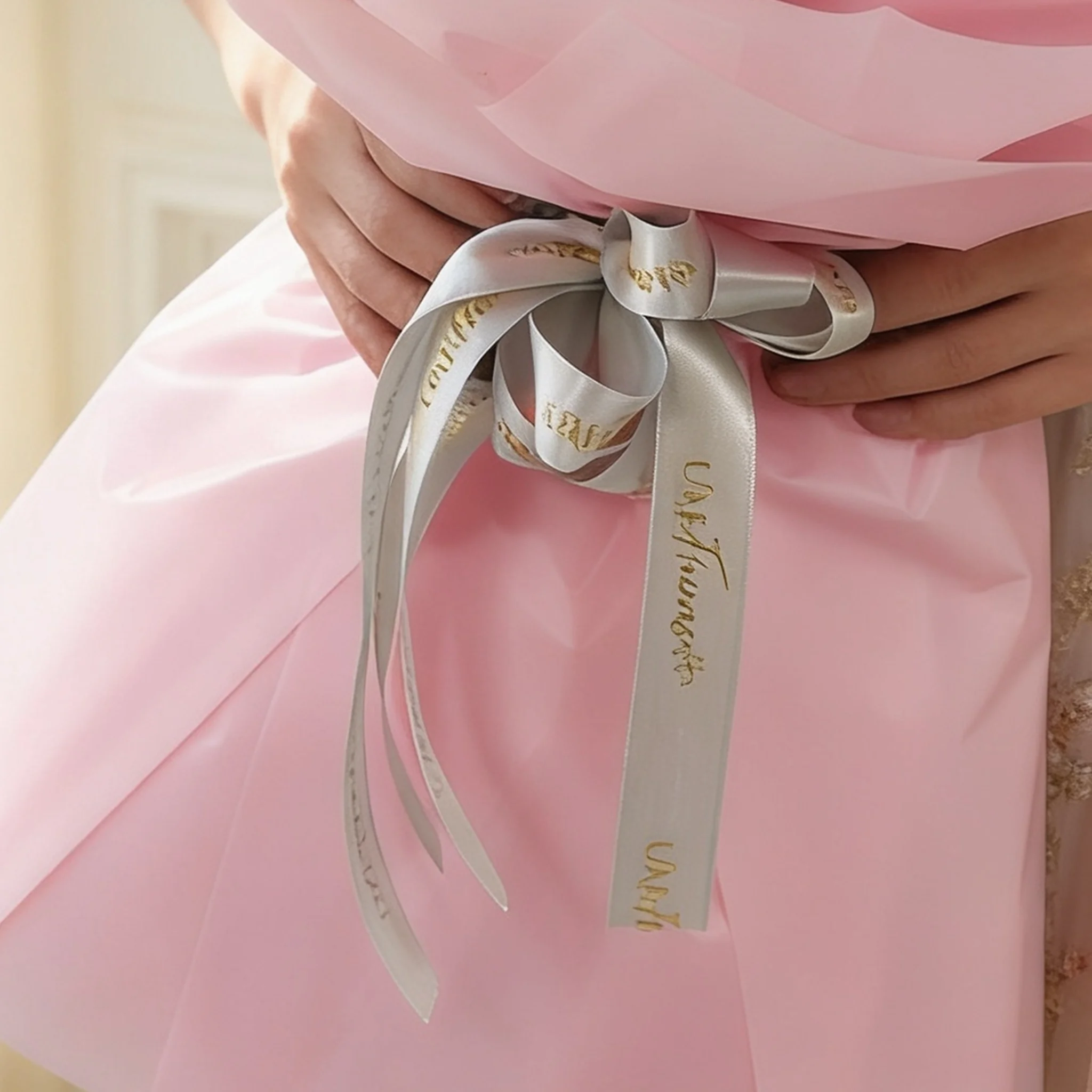 Bouquet of 15 pink roses, 5 pink carnations, 2 pink spray carnations with green fillers in pink wrapping.