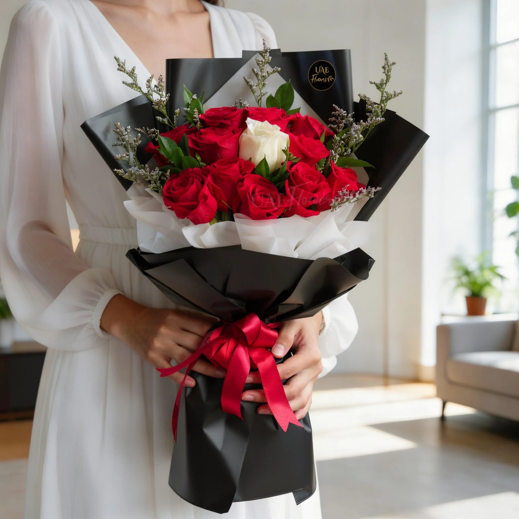 12 red roses and 1 white rose