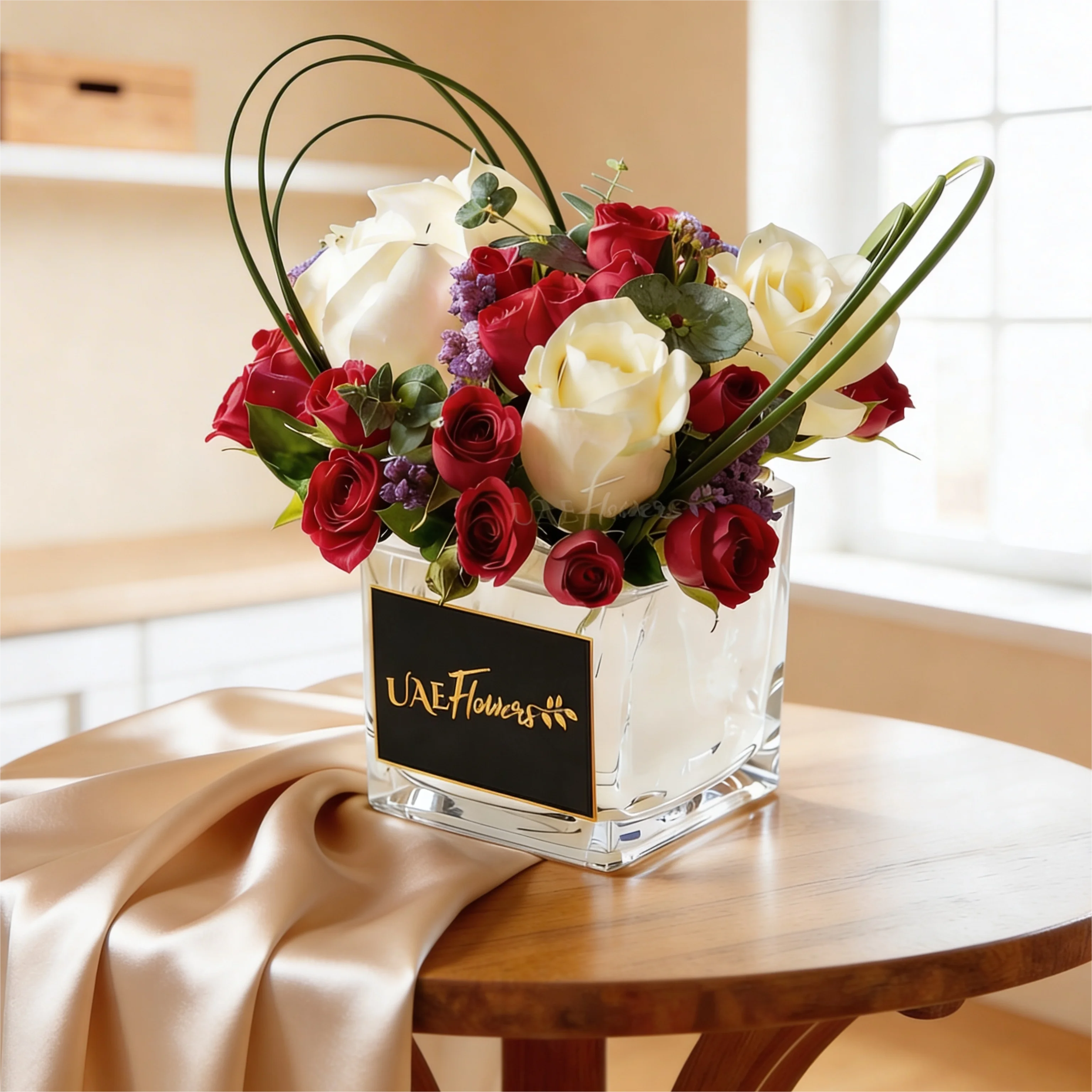 4 white roses and 3 red spray roses