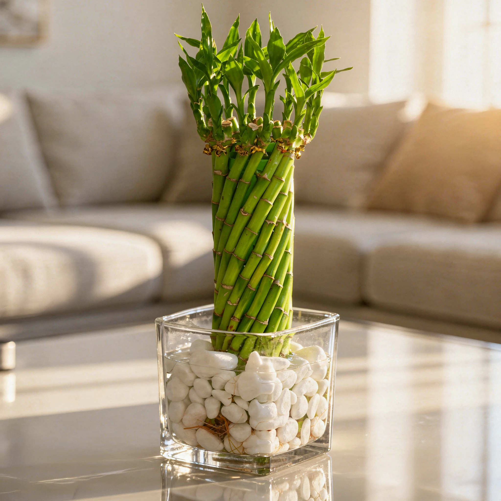5 lucky bamboo sticks in a vase
