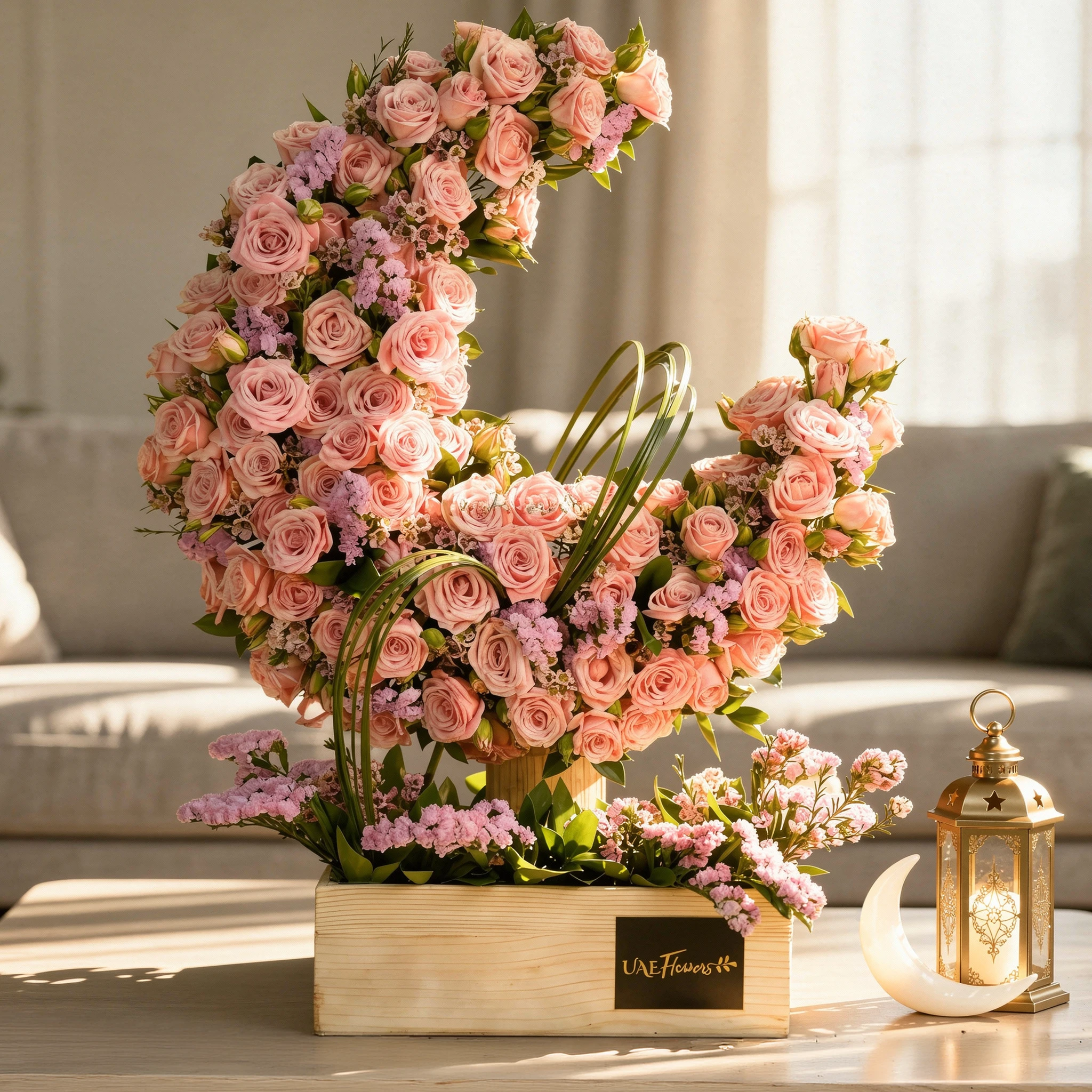 30 pink roses and 10 pink spray in a wooden box.