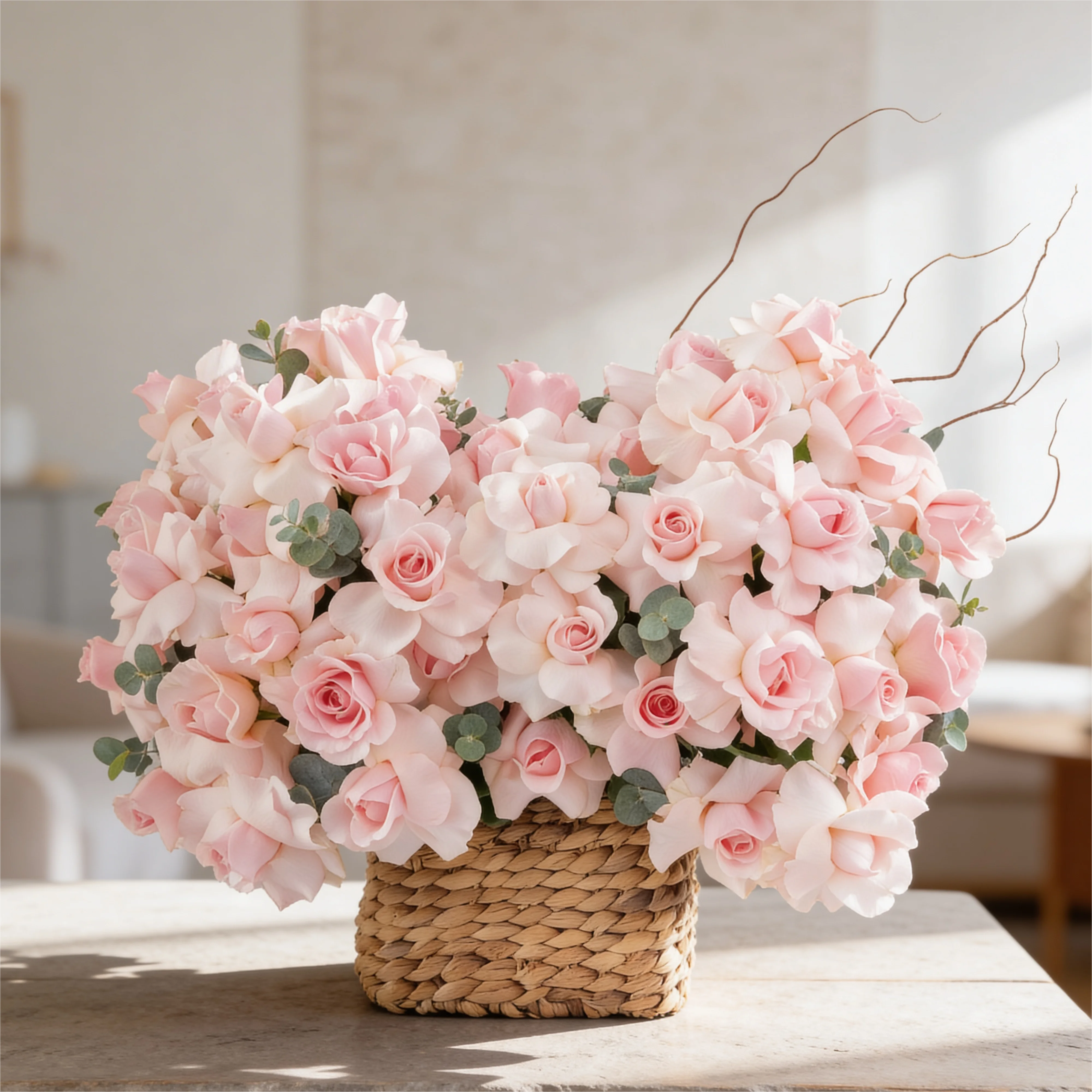 40 Pink Roses in a Square Basket