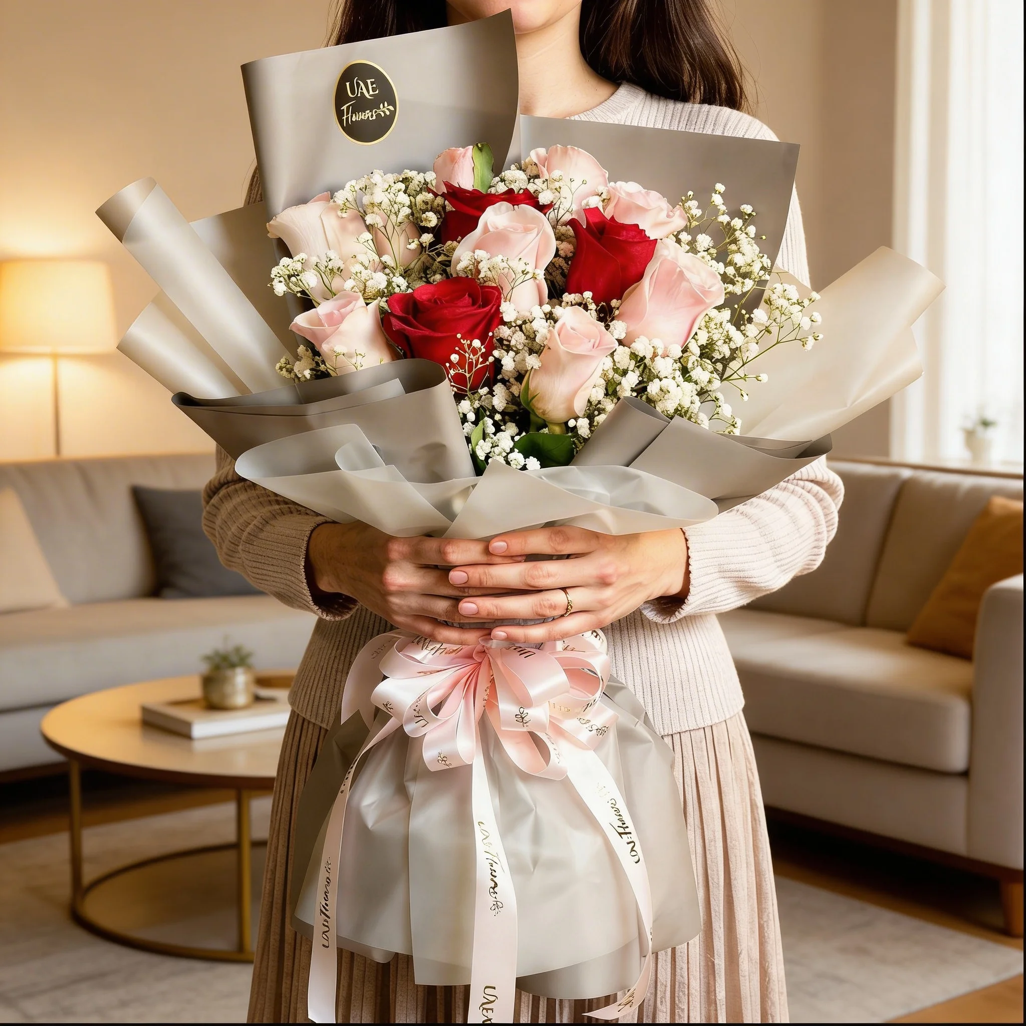 bouquet of 9 pink roses and 3 red roses