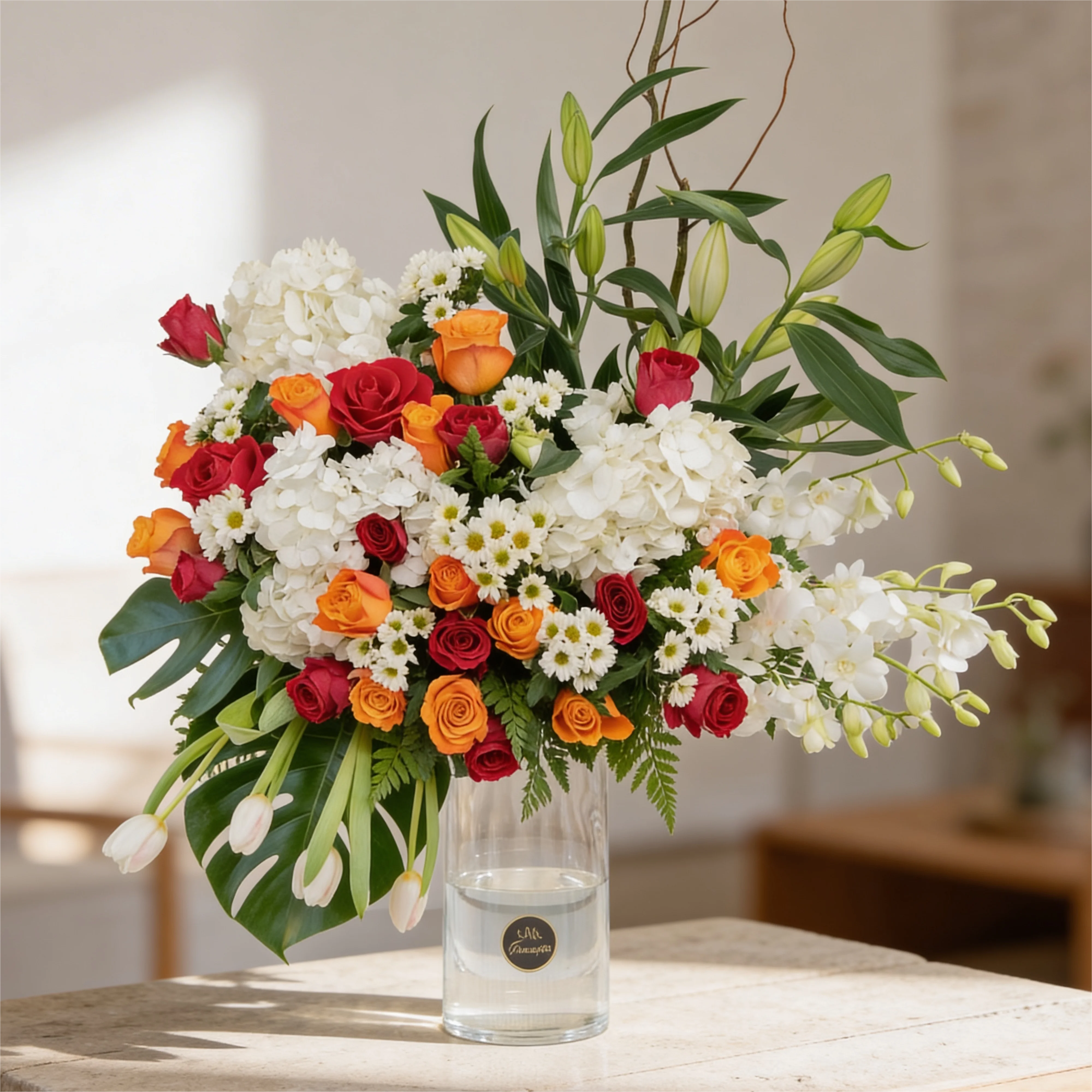 Glass mixed flower vase arrangement