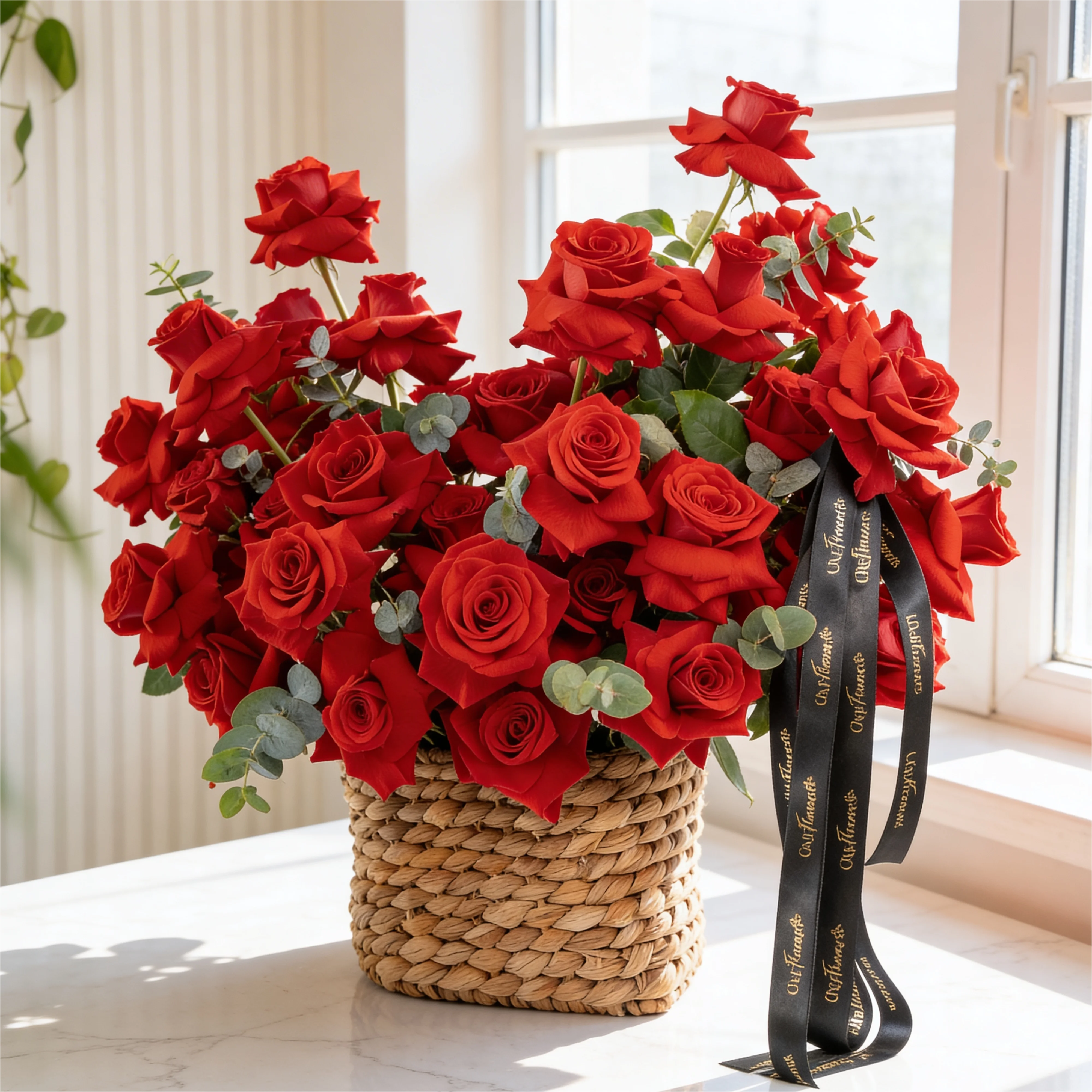 30 Opened Roses in a Basket