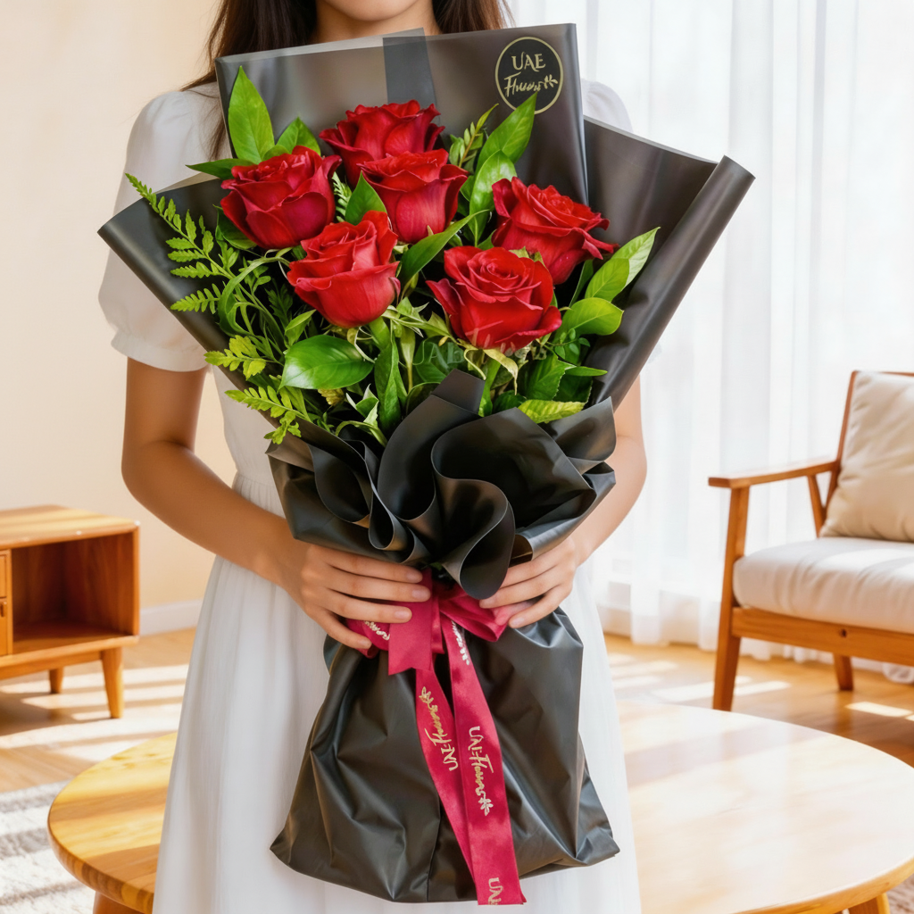 bouquet of 6 red roses