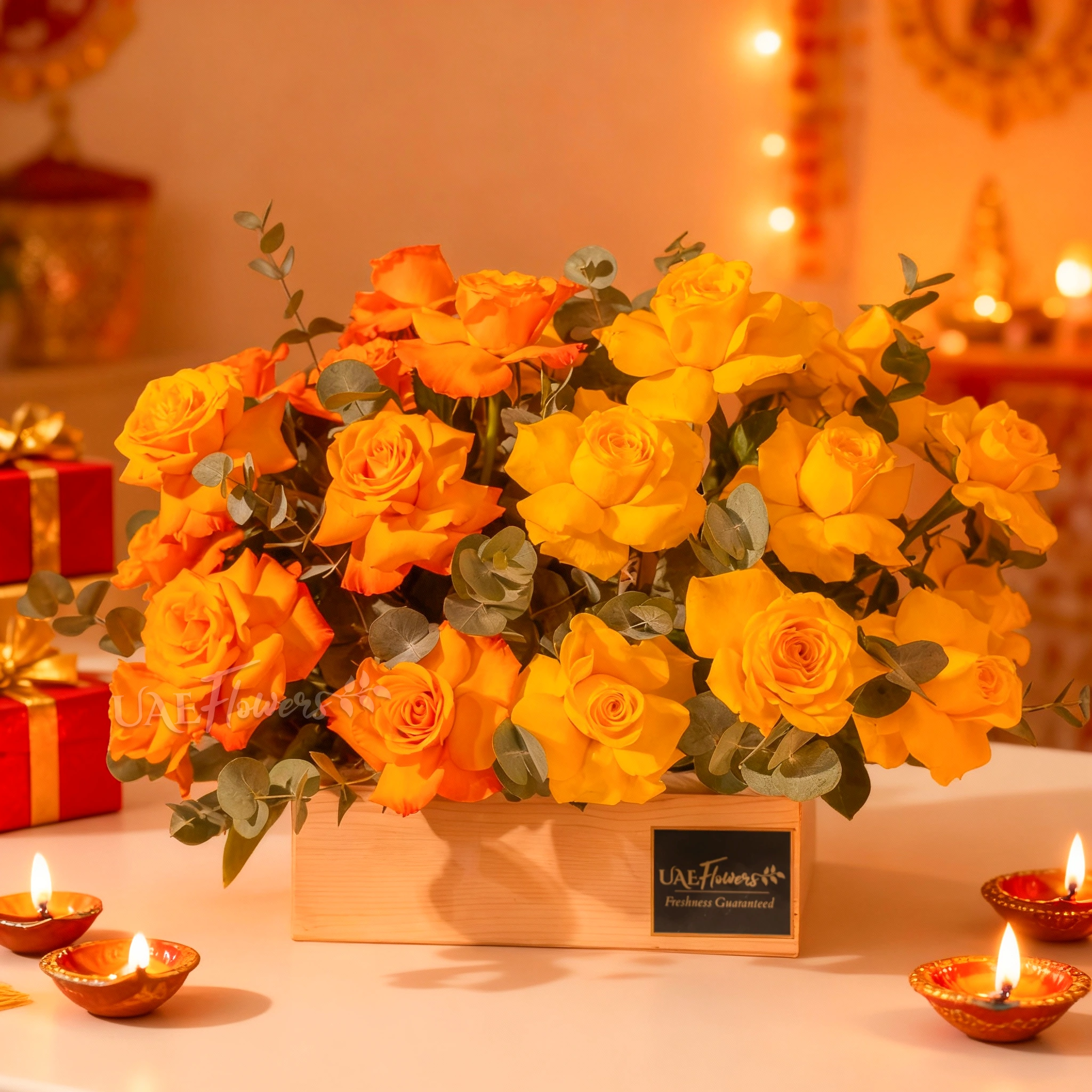 Golden Harmony Tray - Diwali Flowers Dubai