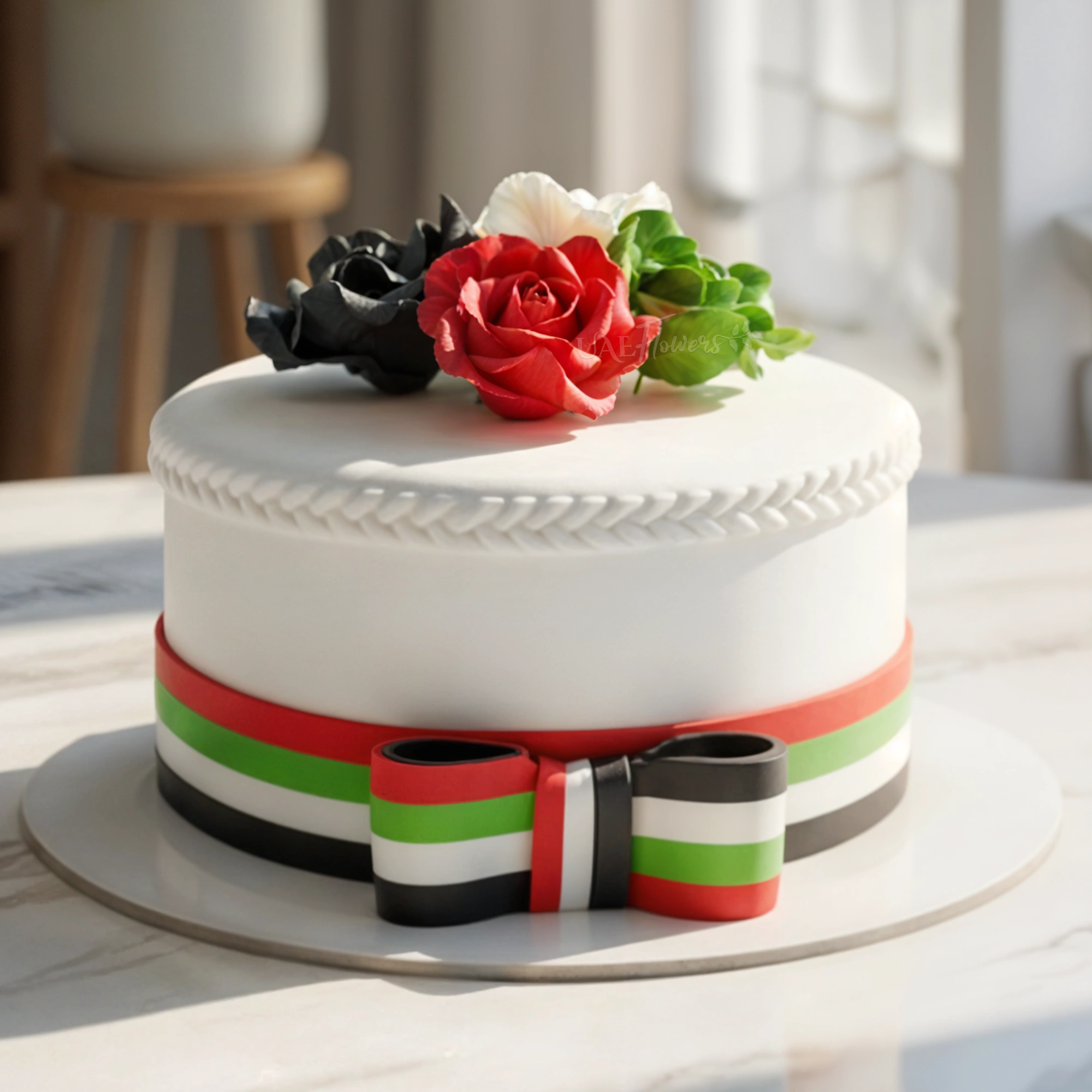 A 2 kg of UAE ribbon and flowers cake