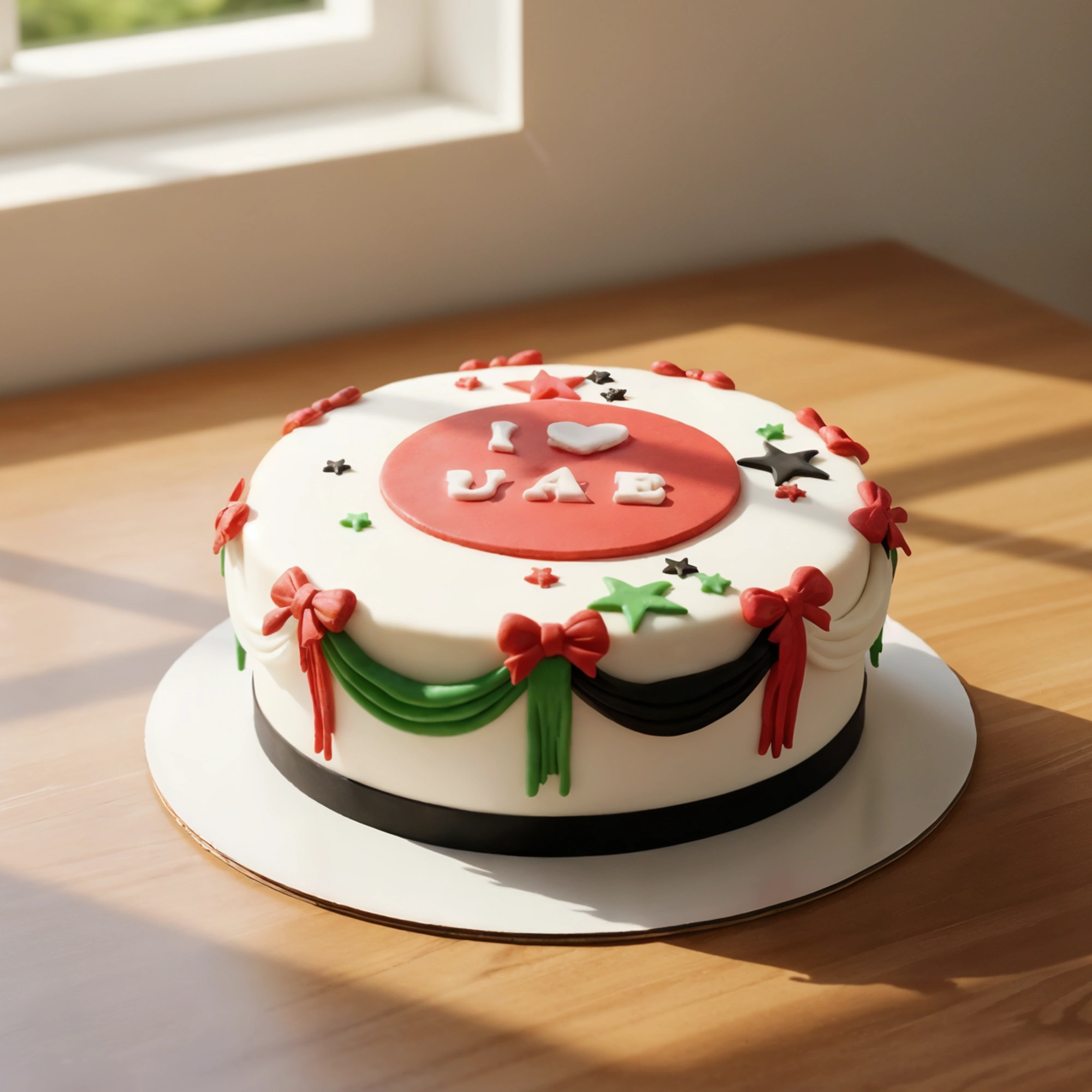 A 2 kg UAE ribbon cake with chocolate ganache filling