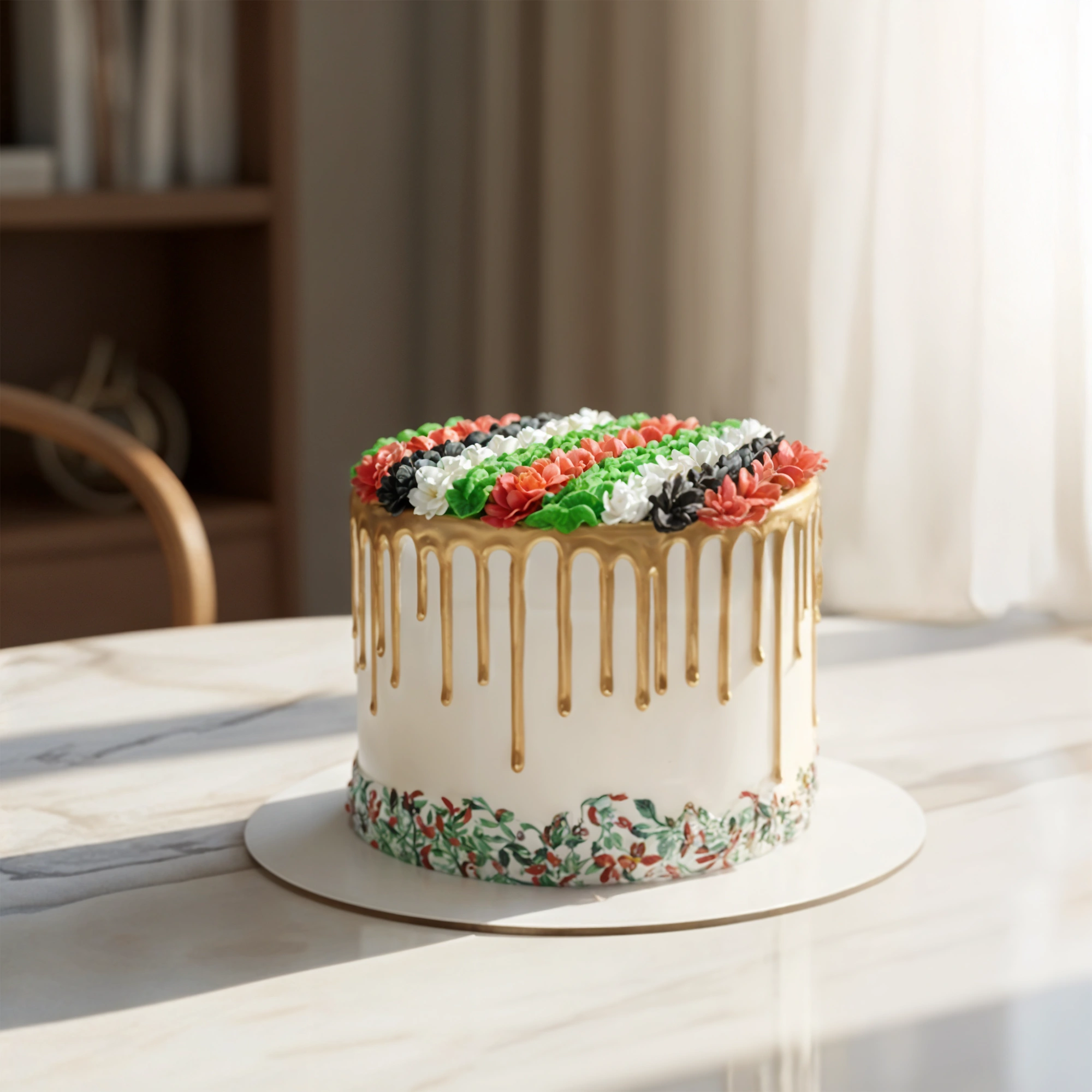 2 kg UAE Flag Drip Cake made with rich chocolate cream