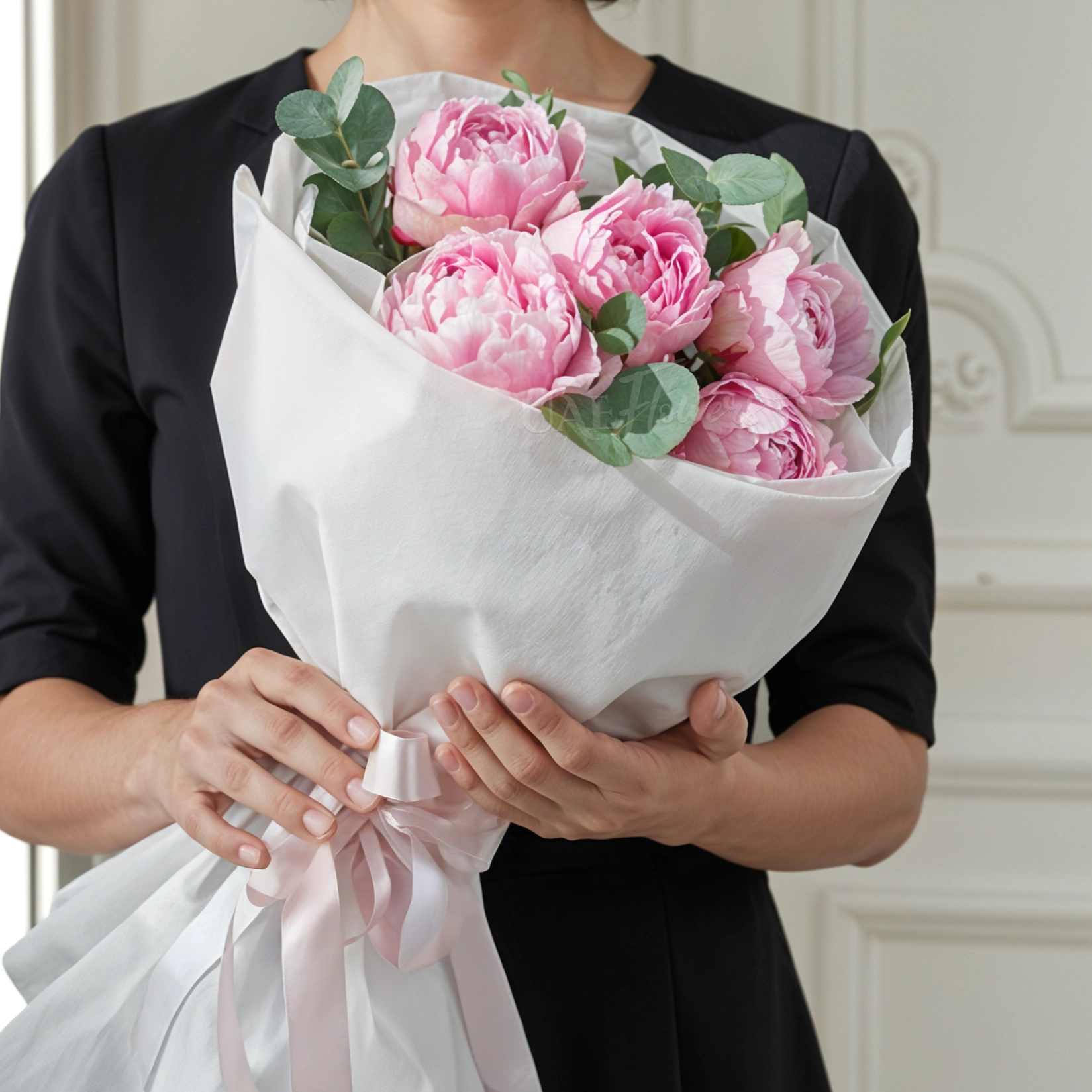 bouquet of 5 pink peonies with fillers