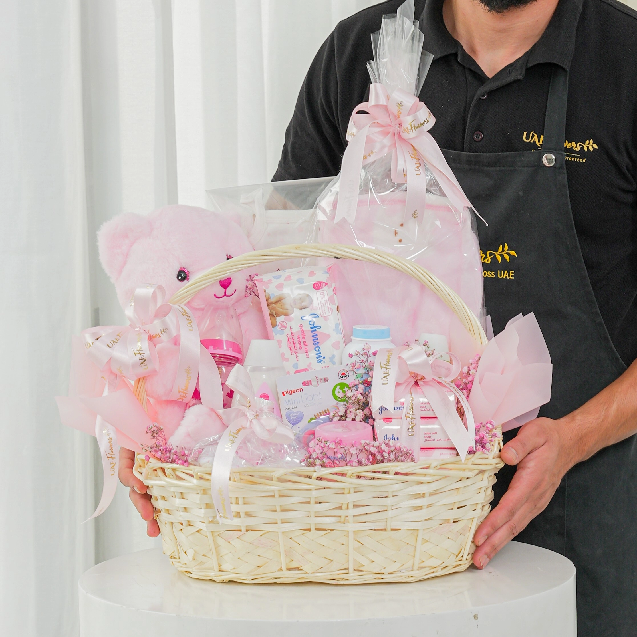 Gift hamper girl in a handle basket