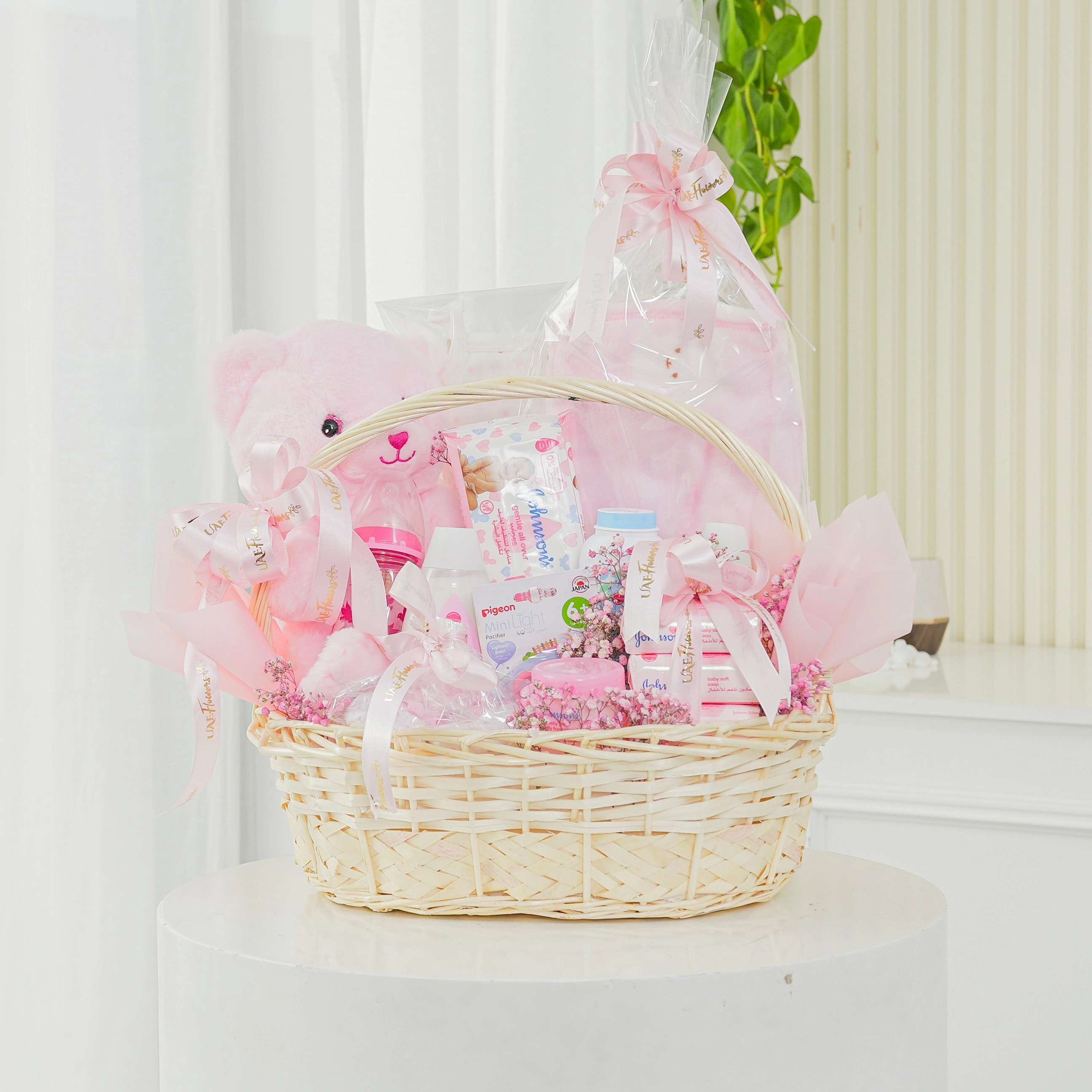 Gift hamper girl in a handle basket
