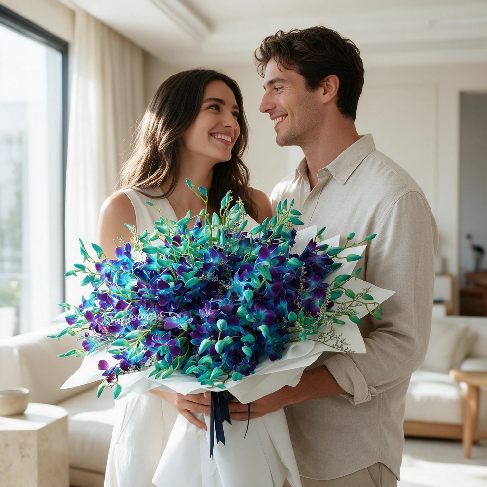 bouquet of 80 blue orchids