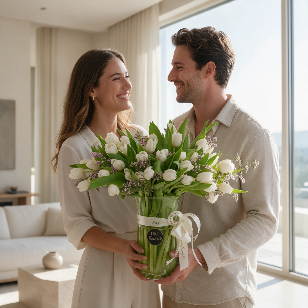 White Tulip Vase Arrangement