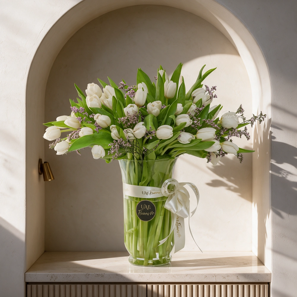 White Tulip Vase Arrangement