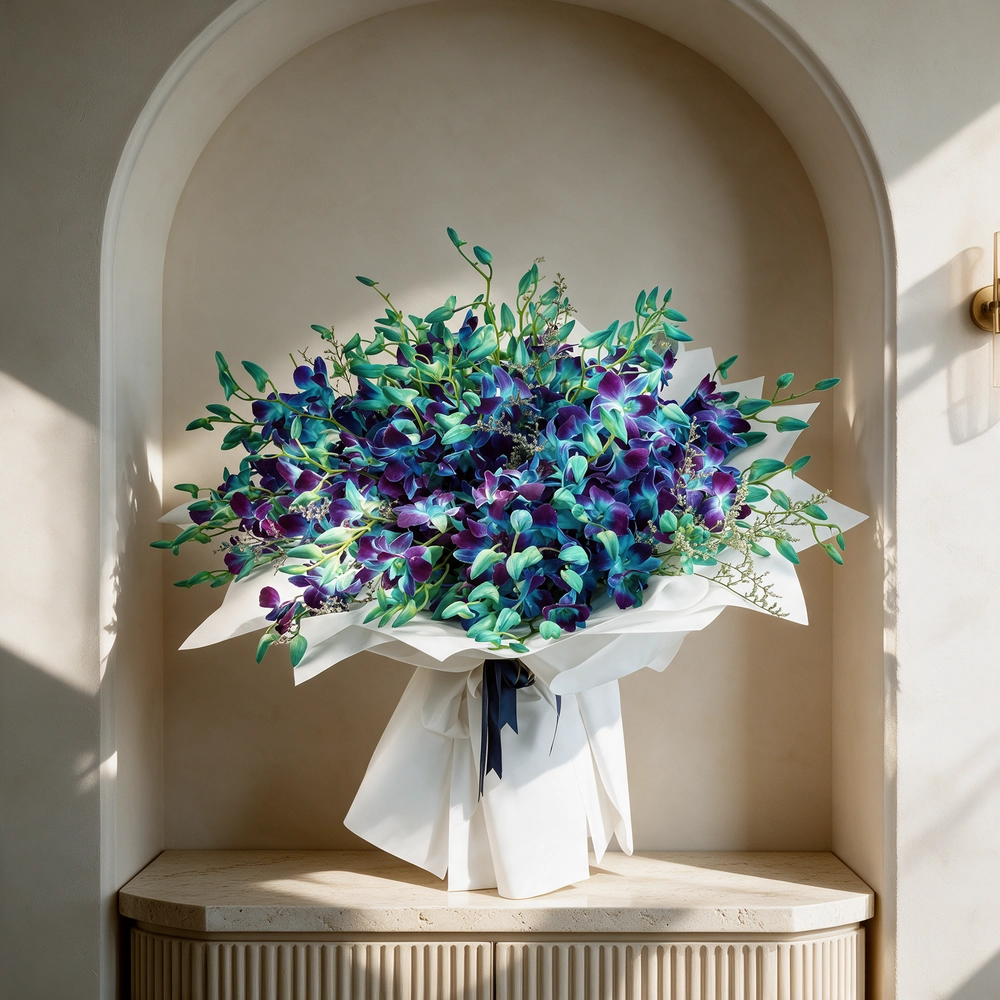 bouquet of 80 blue orchids