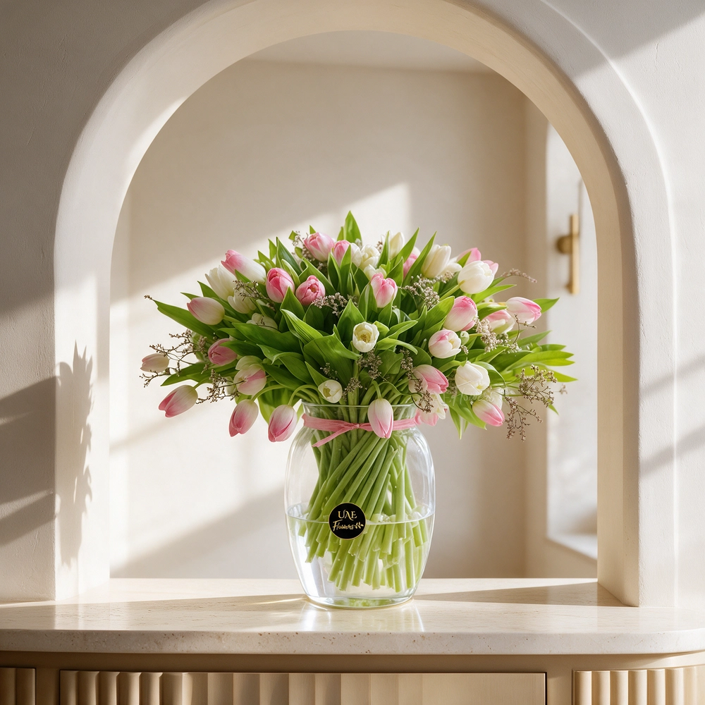Pink & White Tulip Vase Arrangement
