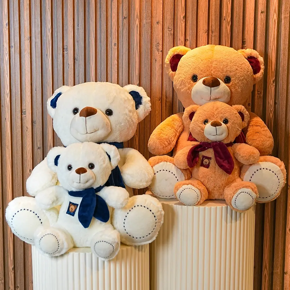 Four sets of small and medium teddy bears