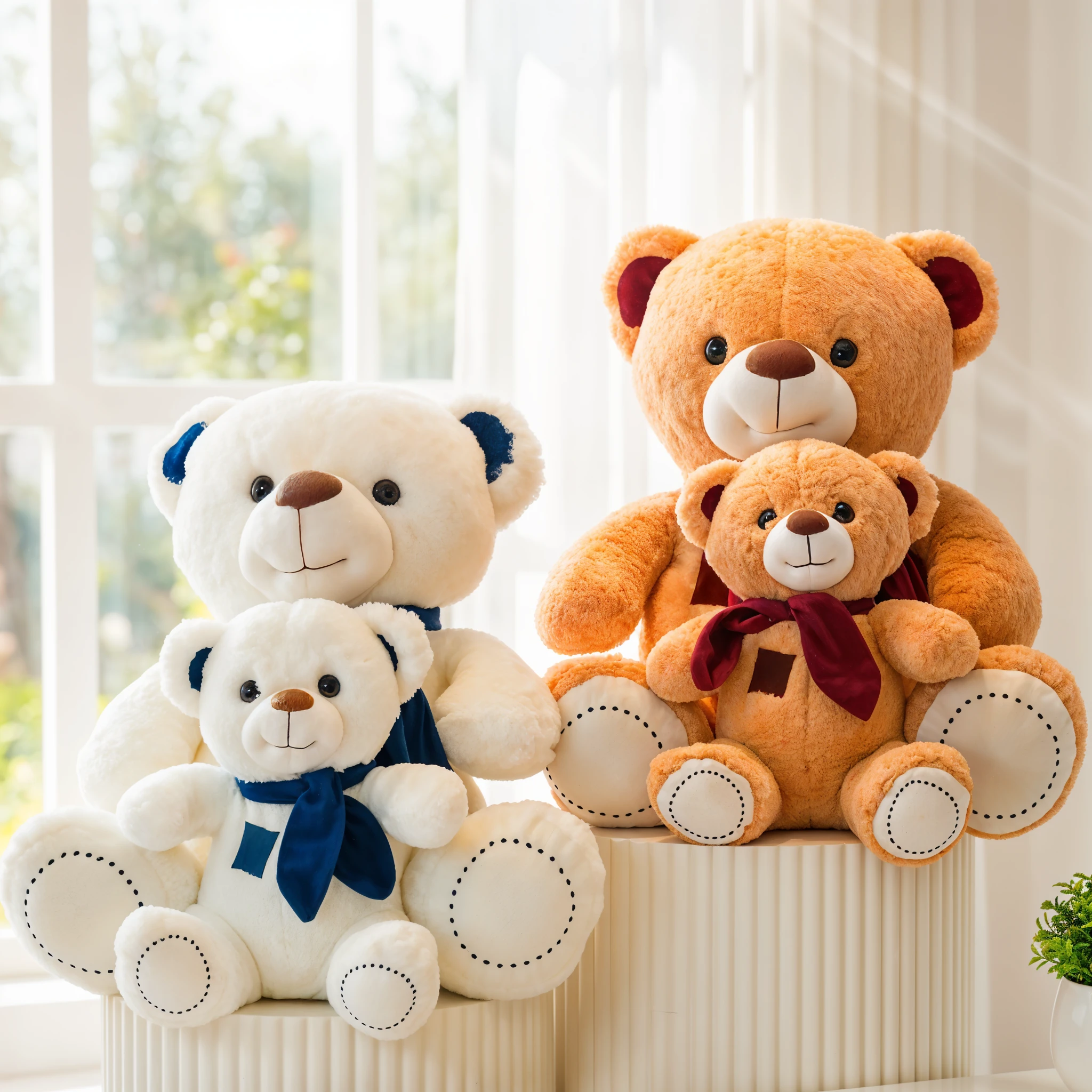 Four sets of small and medium teddy bears