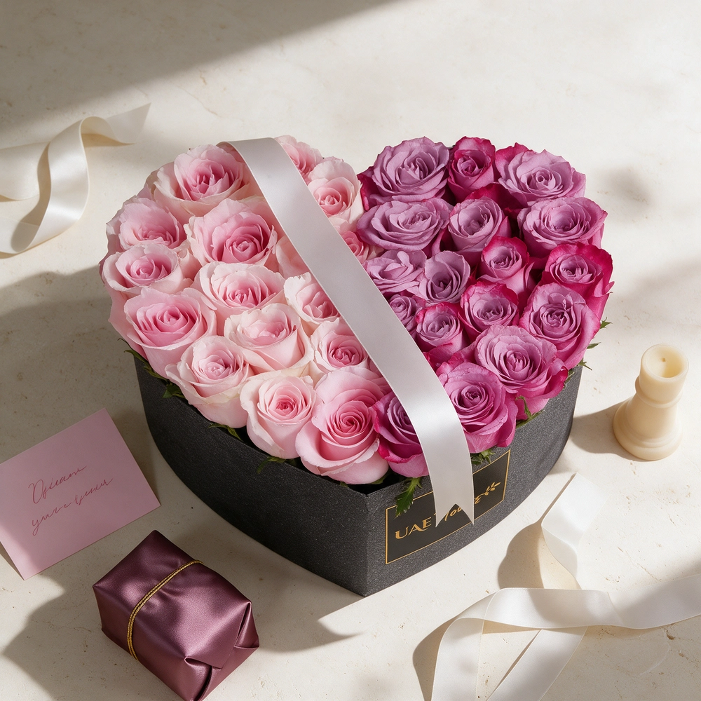 18 pink and 18 purple roses