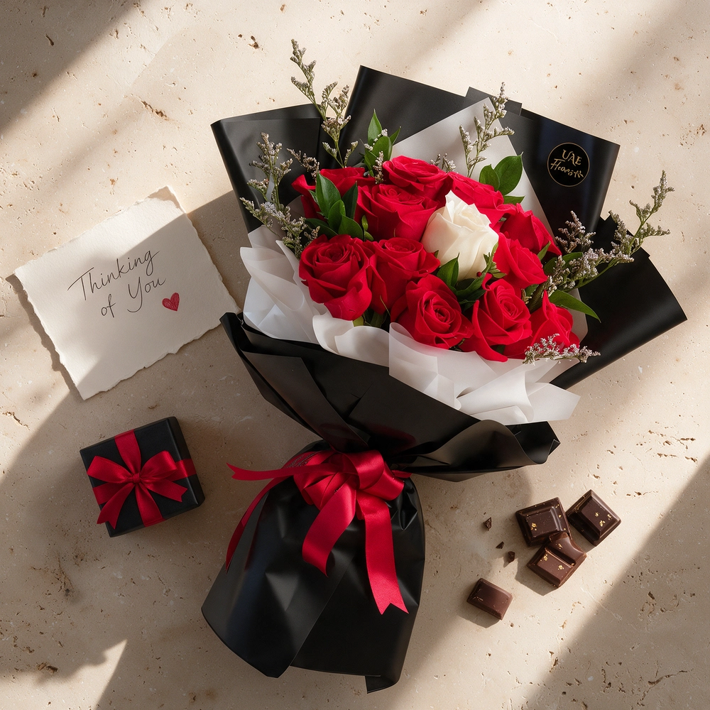 12 red roses and 1 white rose