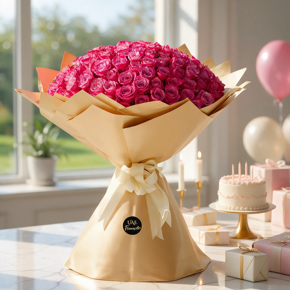 bouquet of 100 purple roses with fillers