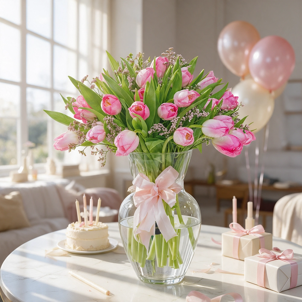 Pink Tulips Vase Arrangement