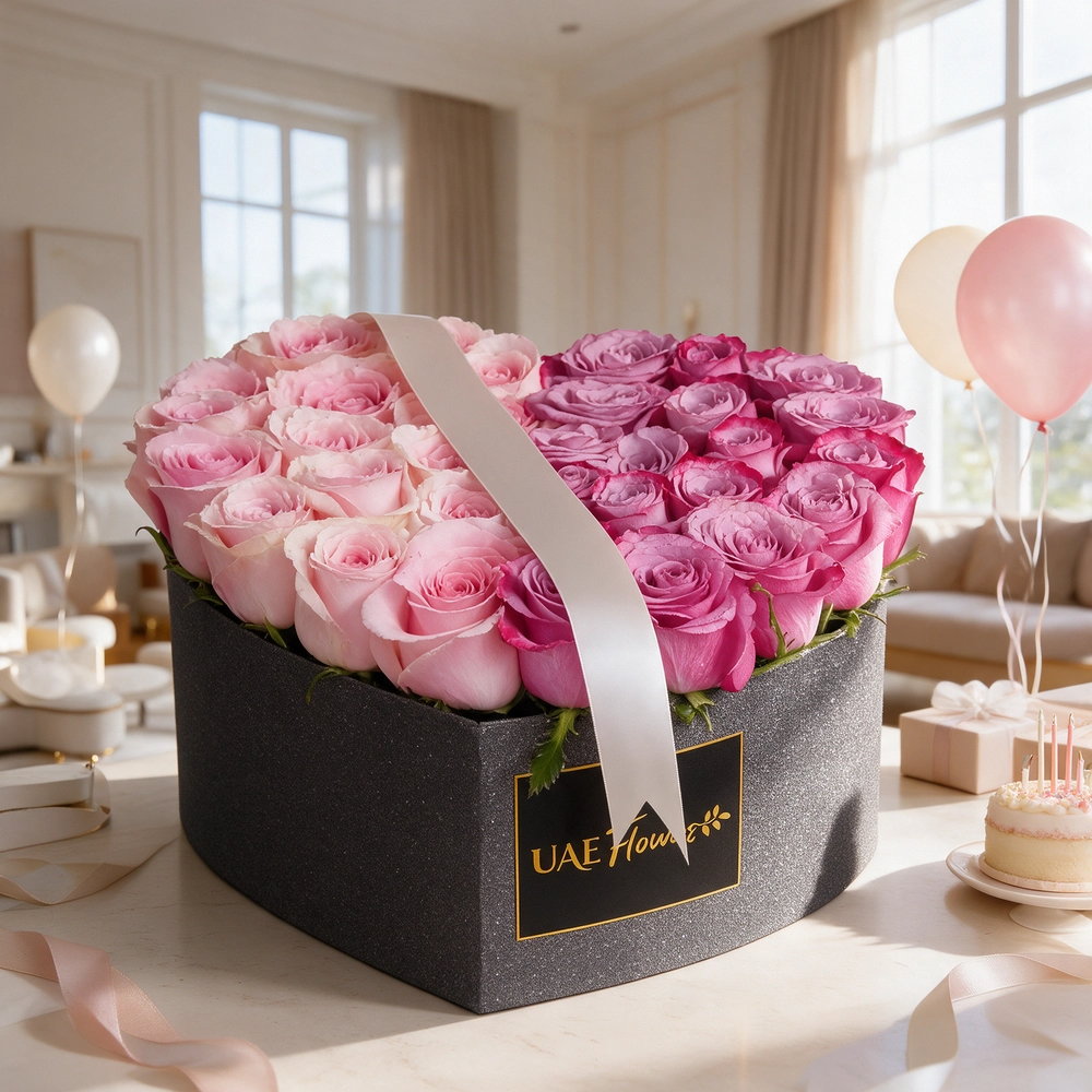 18 pink and 18 purple roses